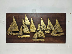 Peter Pepper Products Brass Sailboats Wall Sculpture (1960s) 23.5"L x 12"H