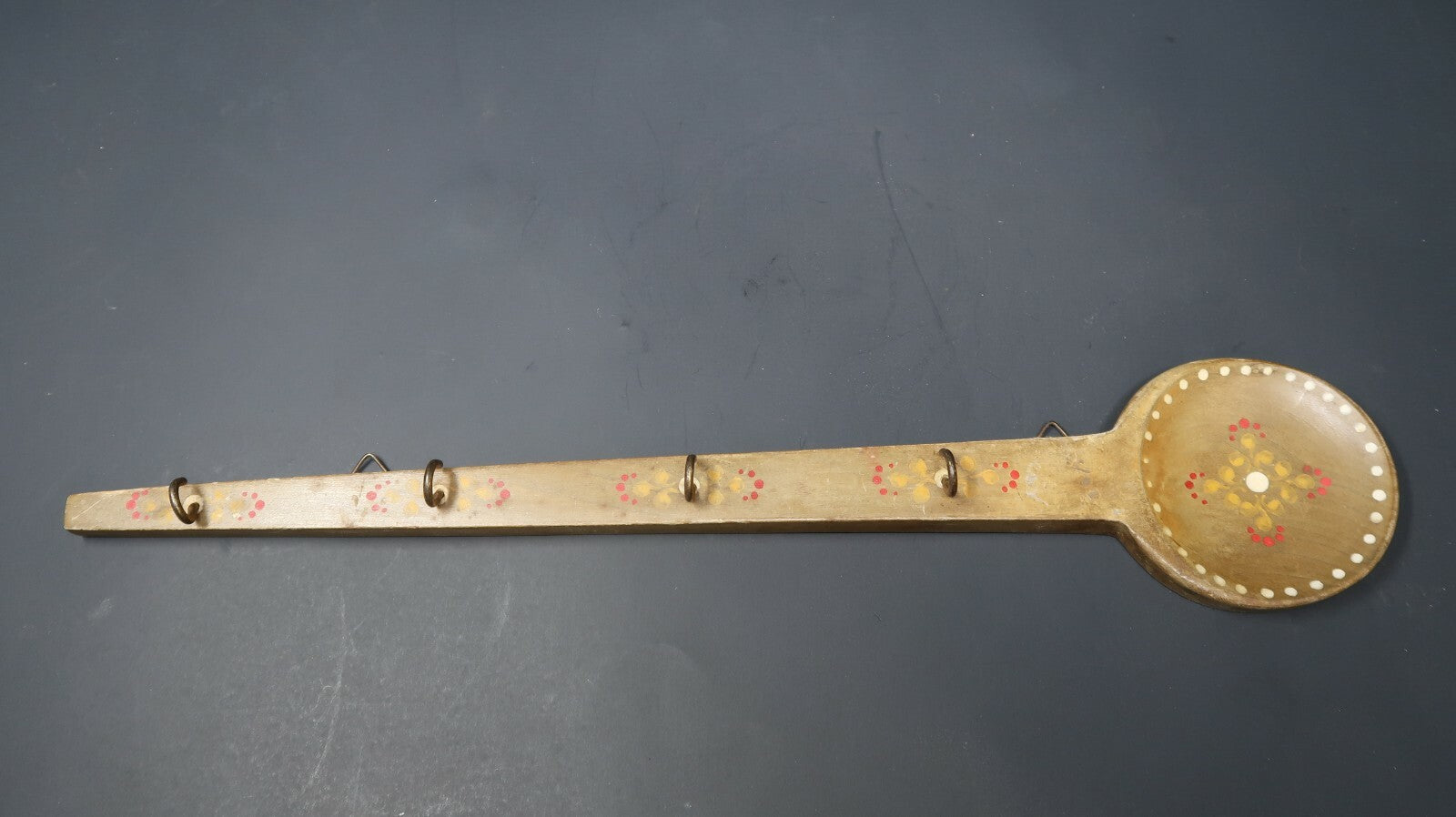 Vintage Spoon Shaped Kitchen Wooden Utensil Wall Rack Hand Painted L16"