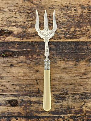 Antique Silver-Plated Bread Fork with Bone Handle 7.5"
