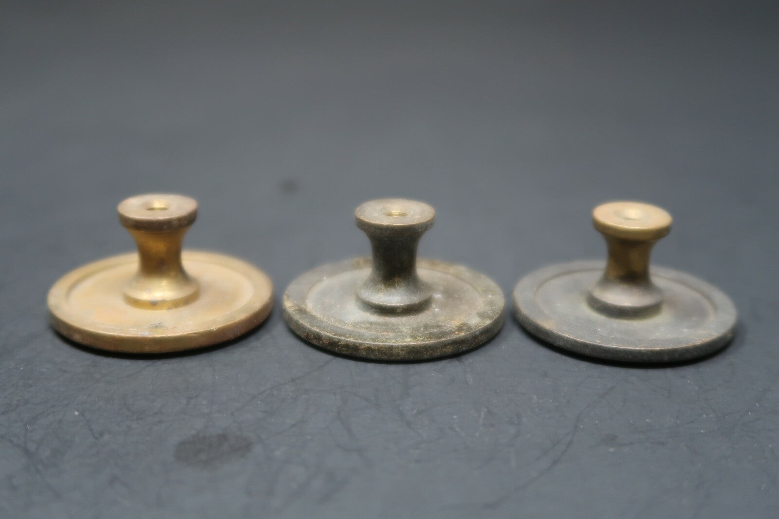 Set of 3 Vintage Ornate Round Brass Cabinet Drawer Pulls 1.4" x 1.4" (B)