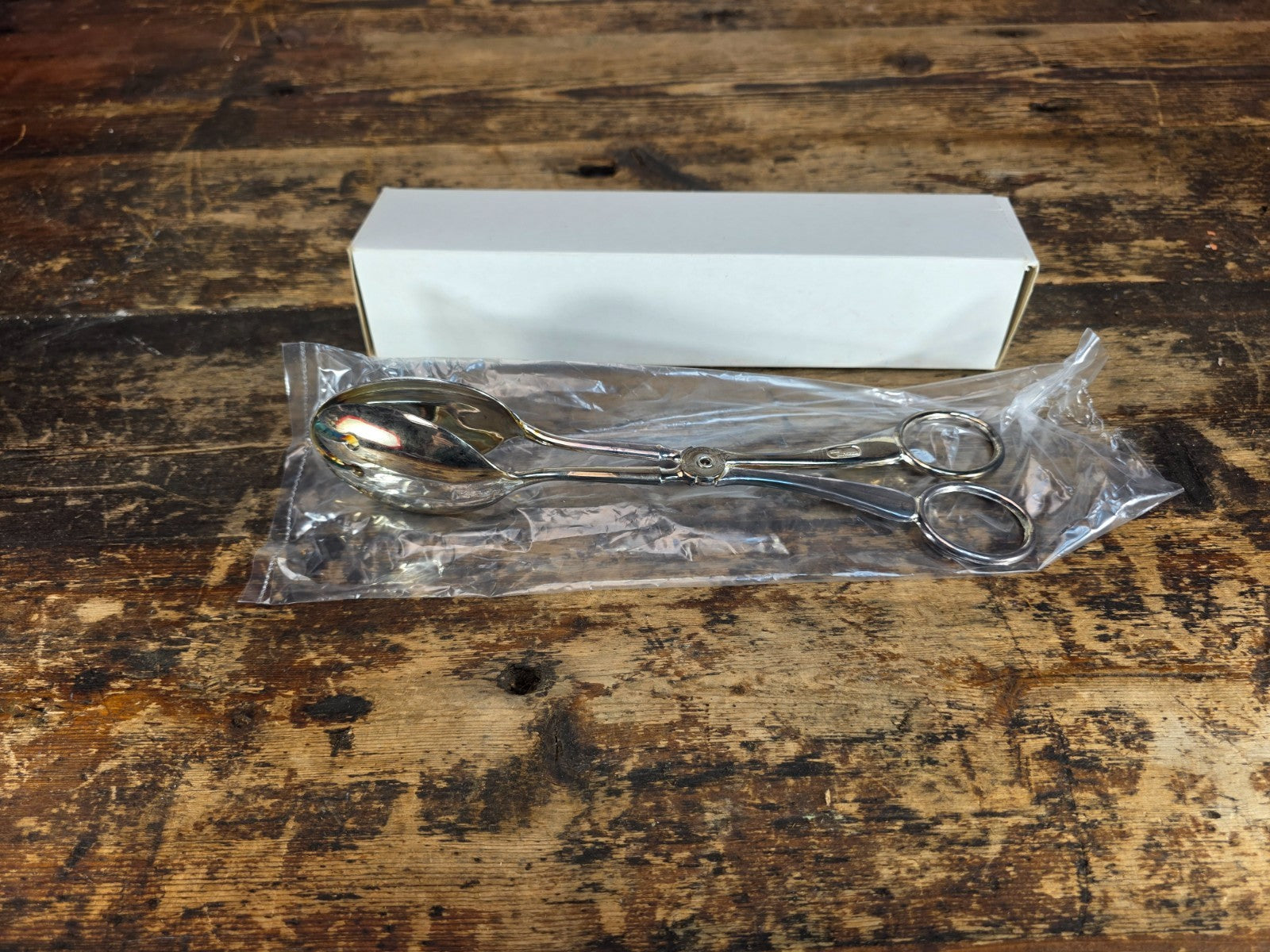 Vintage Italian Silver Plated Salad Serving Tongs 10" with Box Made in Italy