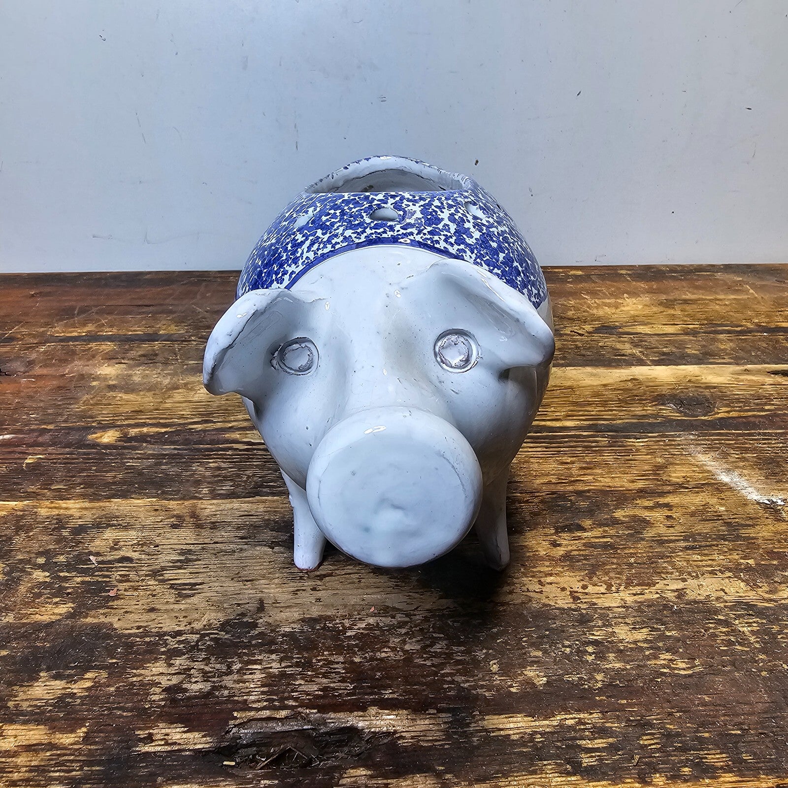 Vintage Hand Painted Pottery Pig Candle Holder (Damaged) 12.5"L x 4.5"W x 5.5"H