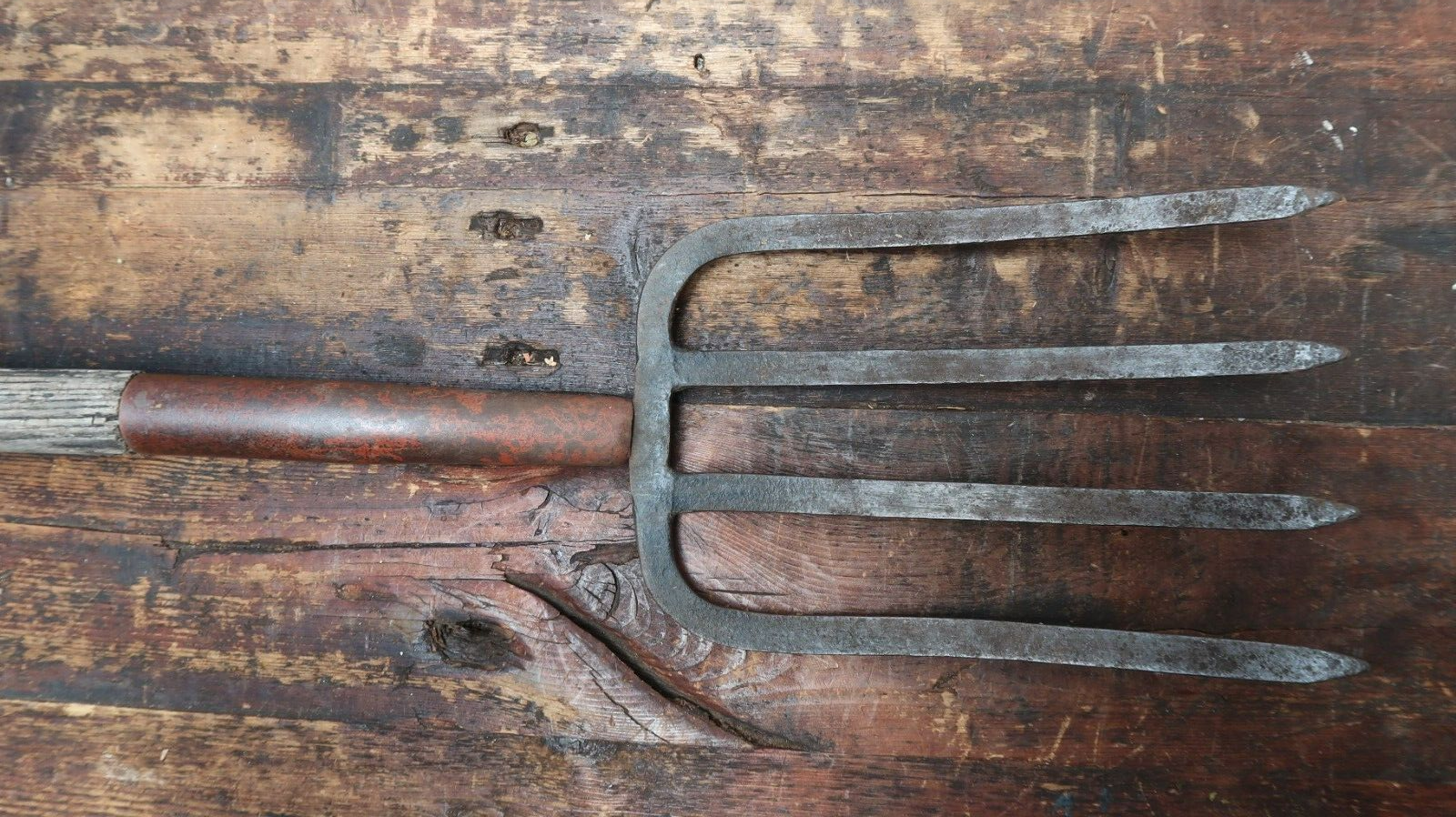 Set of 2 Besom Broom &  Four Prong Pitchfork Vintage Gardening Tools