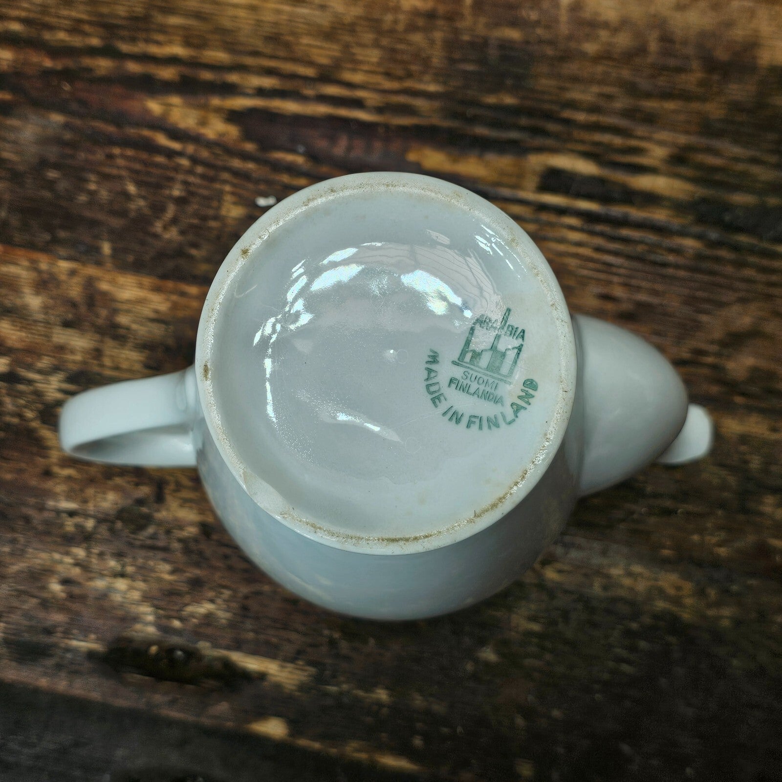 Arabia Suomi Finland Green Band Ribbons White Demitasse Cup & Saucer + Teapot