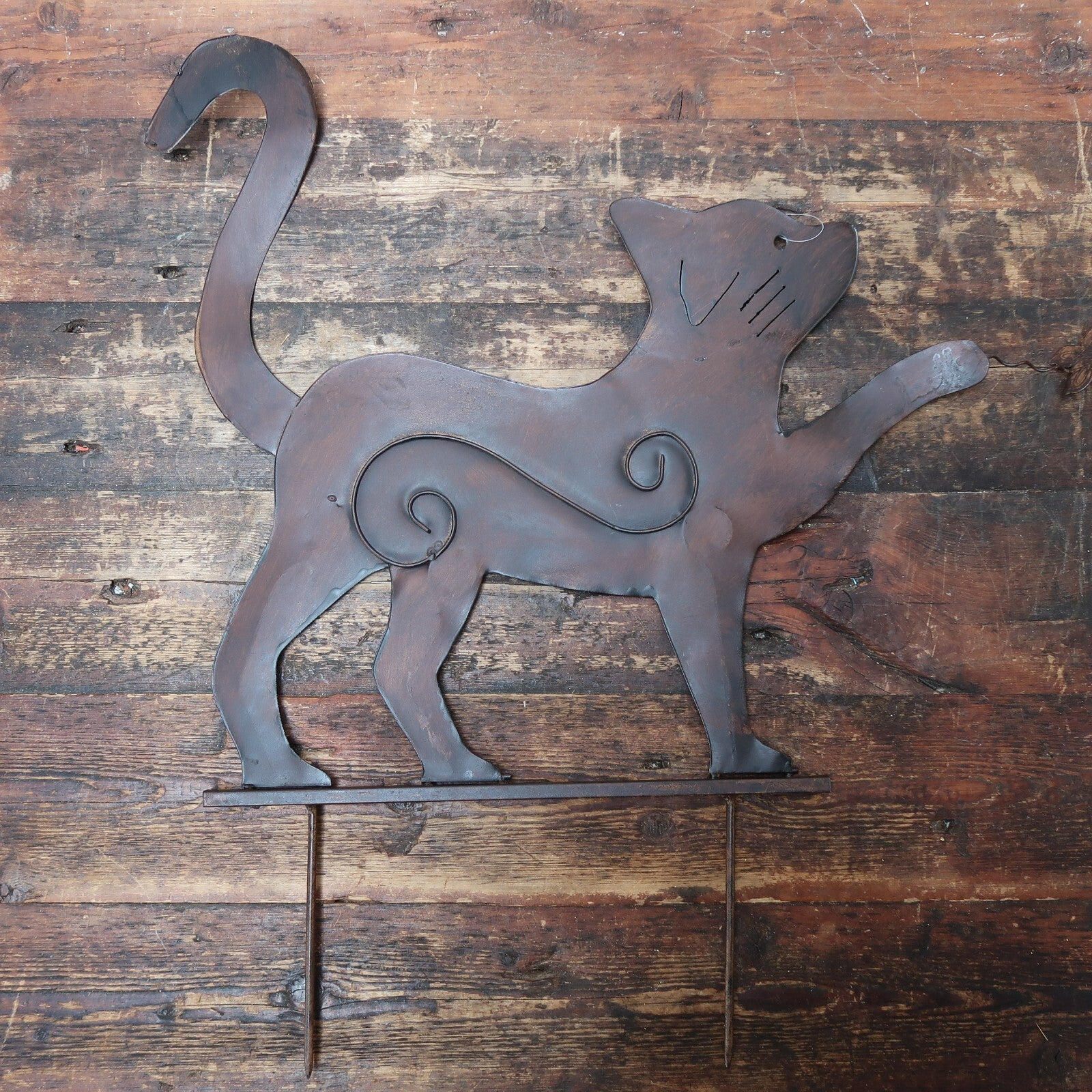 Large Rusty Metal Cats Playing With Butterflies (Set of 2) Free U.S. Shipping