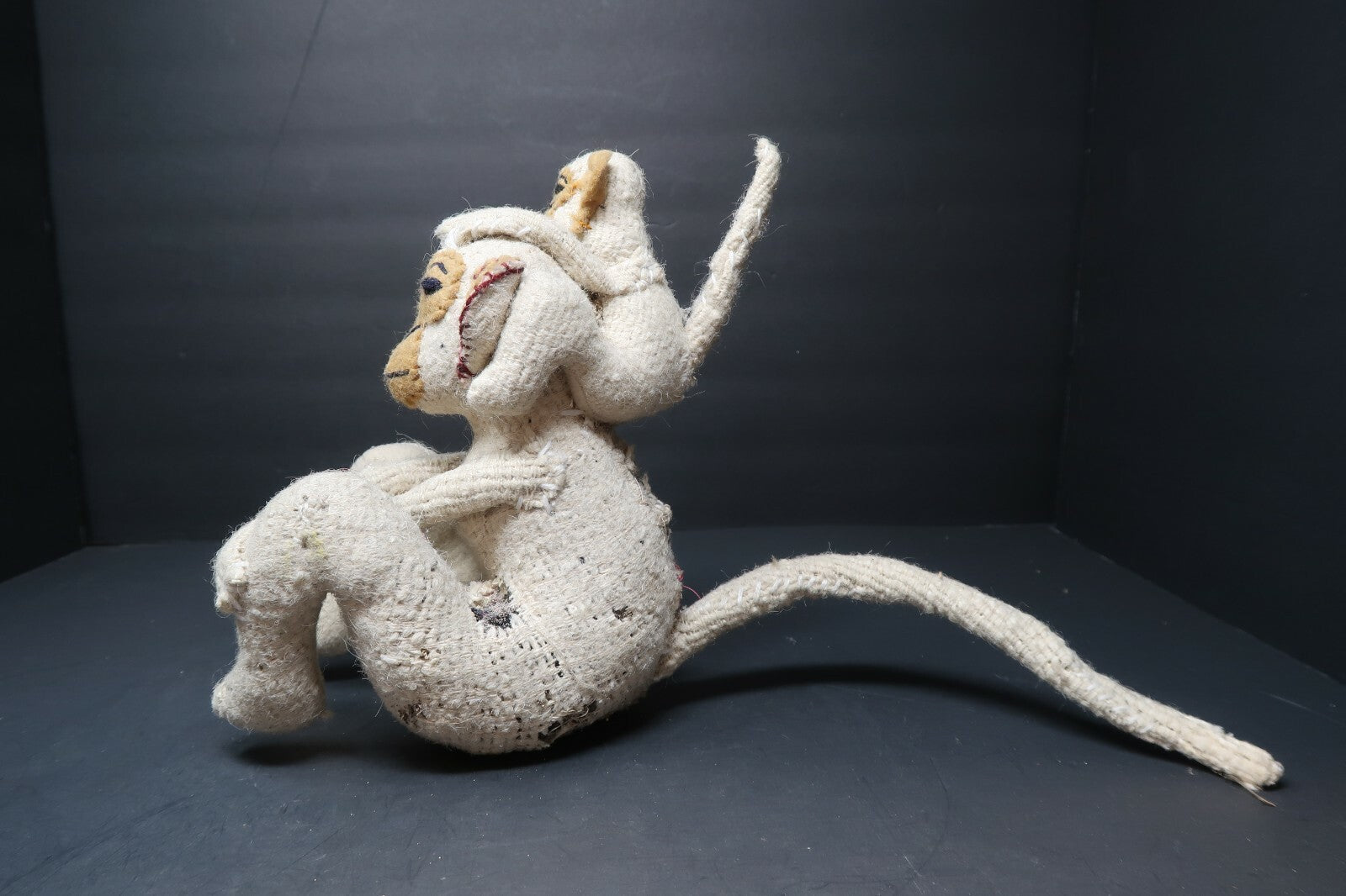 Vintage Plush Monkey Baby Langur Riding on Parent's Shoulder Piggyback H 8.5"