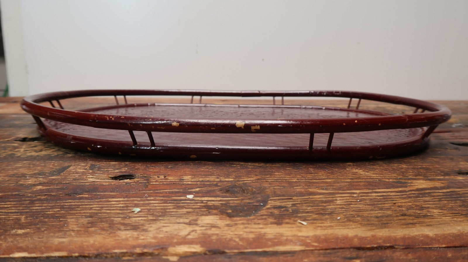 Vintage Lacquered Rattan Bamboo Tray 19" x 13"