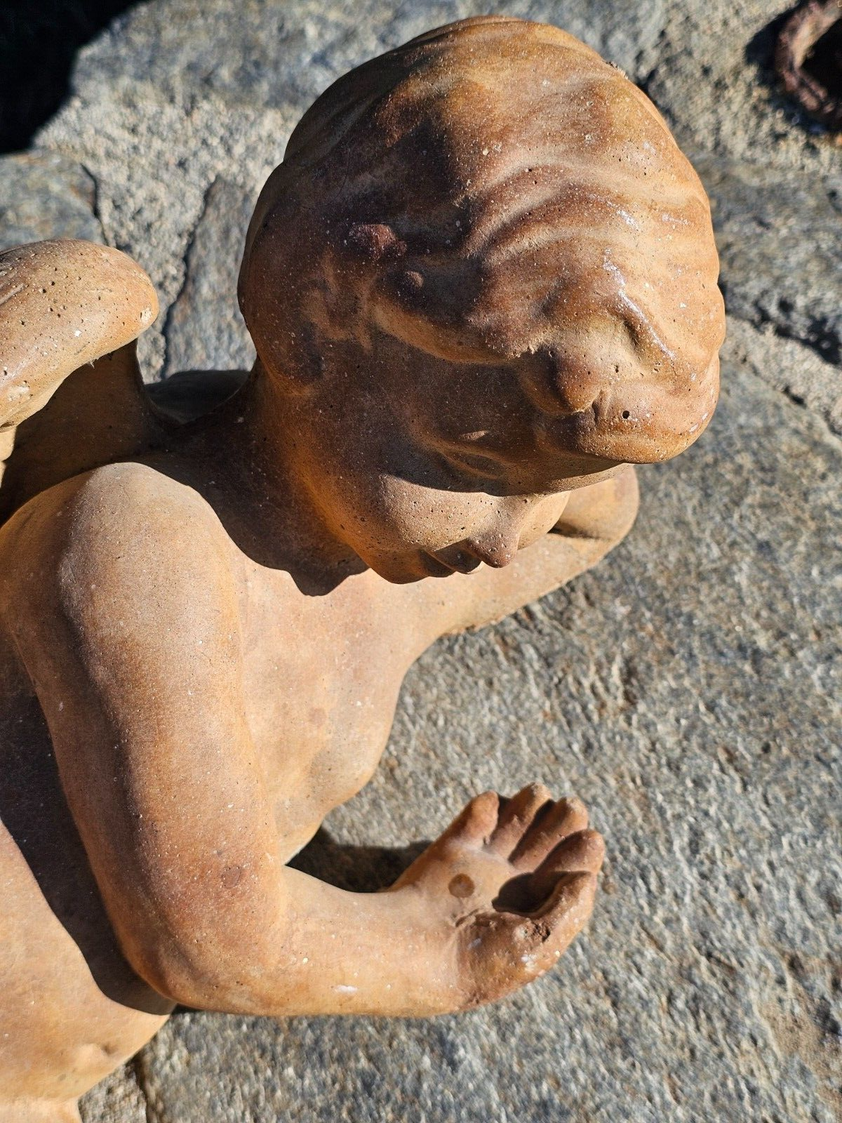Cement Cherub Angel Garden Statue Weathered 17"L x 7.5"D x 7.5"H