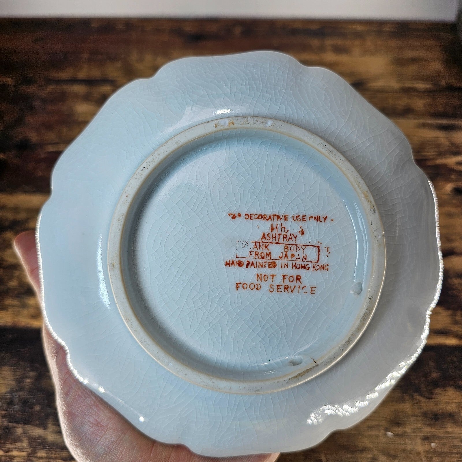 Vintage Lotus Plate & Ashtray | Hand-Painted in Hong Kong on Japanese Earthenwar