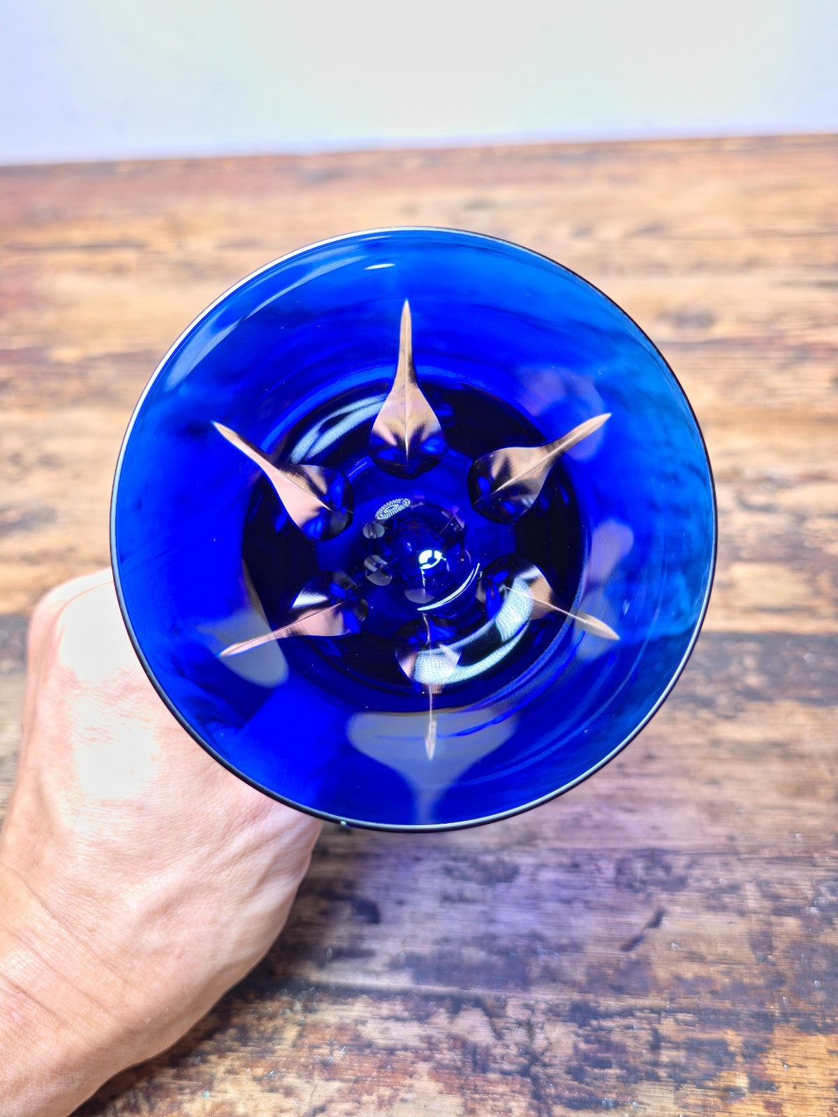 Saint Louis France Crystal Wine Glass Cerdagne Pattern Cobalt Blue 7 3/4”