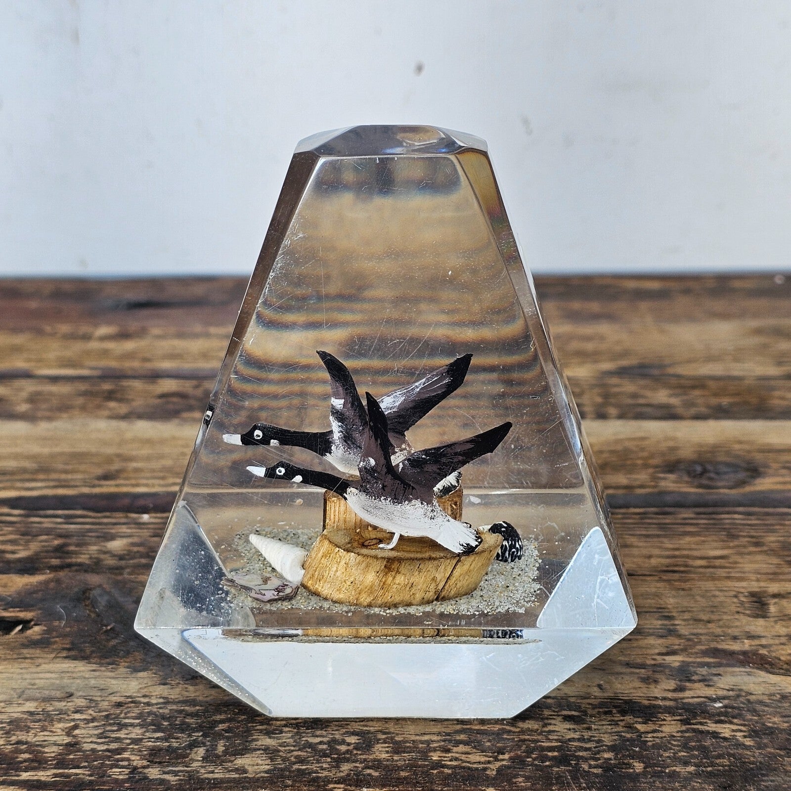 Vintage Lucite Canadian Geese Duck Paperweight