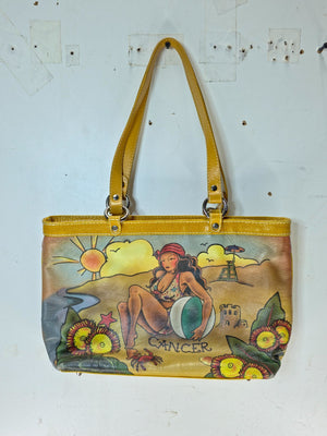 Isabella Fiore Cancer Zodiac Leather Tote Bag Hand Painted Pinup Girl