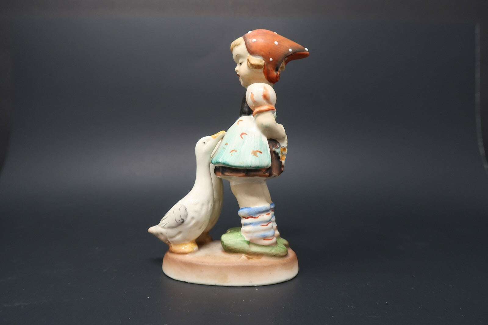 Vintage 1930s Bisque Porcelain Singing girl and two ducks Japan H 5.5"