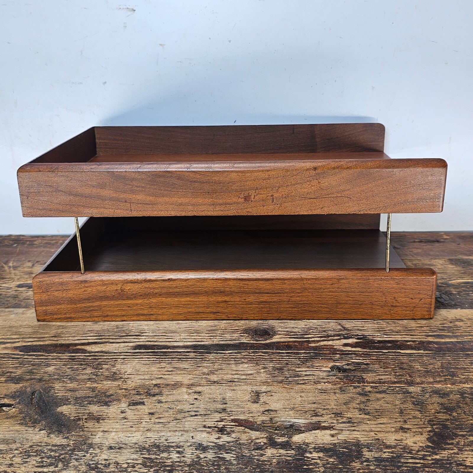 Carver Wood Products Solid Wood 2-Tier Desk Tray Set Mid-Century Modern