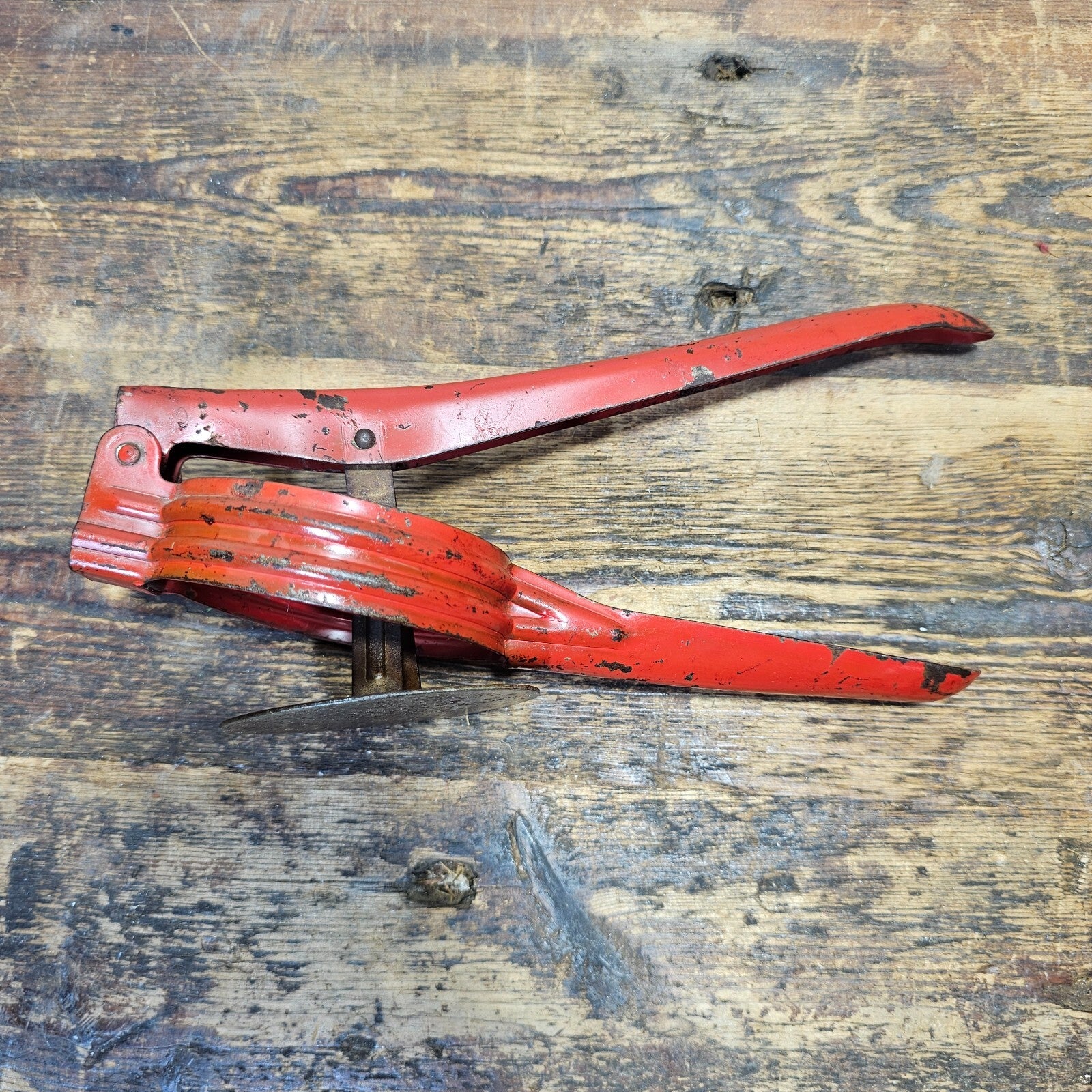Vintage Red Metal Handle Potato Masher
