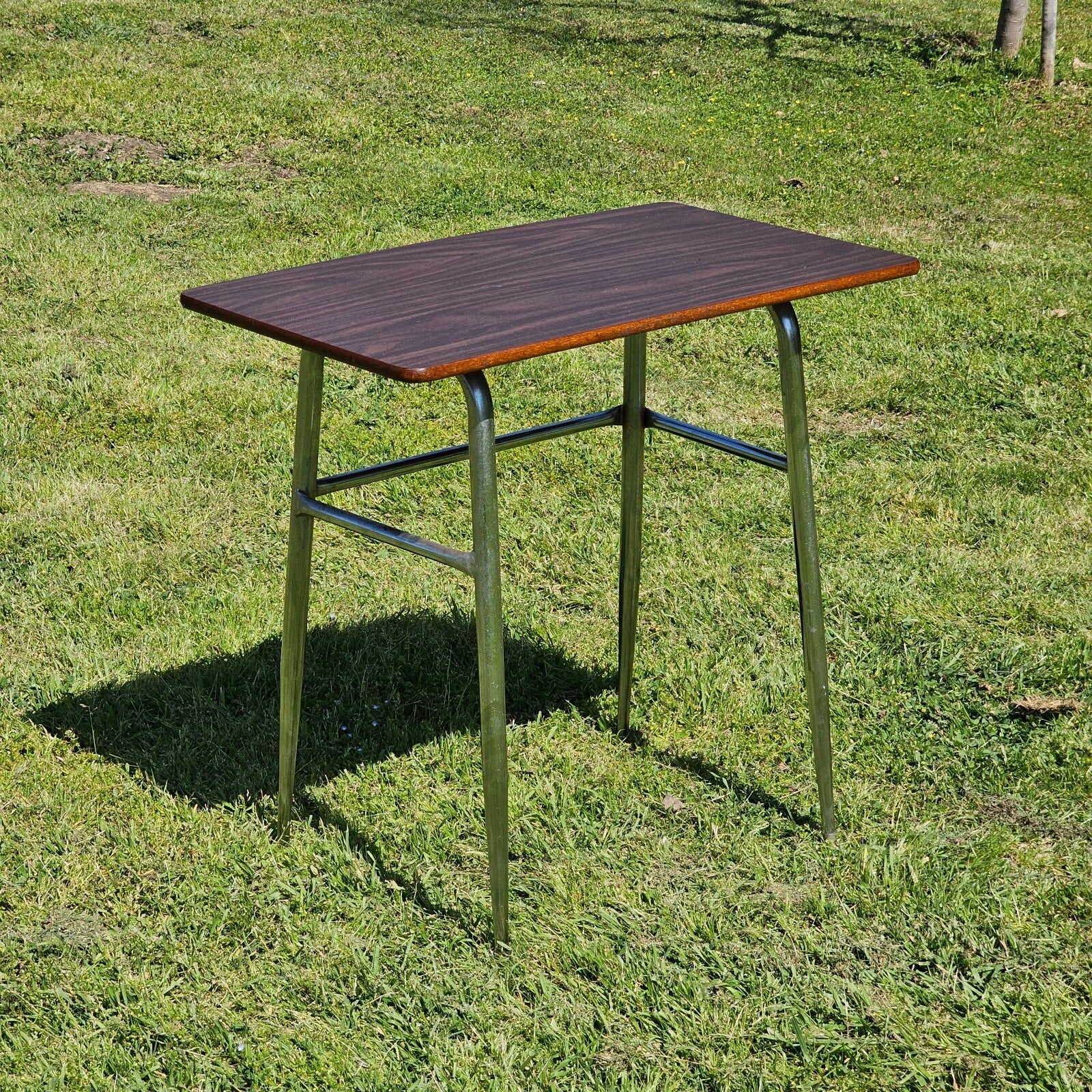 Mid-Century Woodgrain Top & Steel Office Desk 30"L x 18"W x 29.5"H