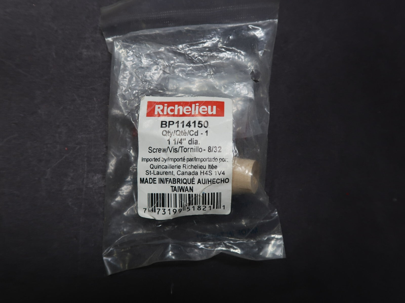 Richelieu BP114150 Eclectic Wood Knob Unfinished Maple Diameter 1.25 in