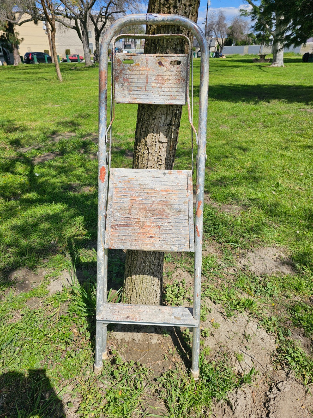 Vintage 2-Step Household Aluminum Ladder Folding 50.5" H