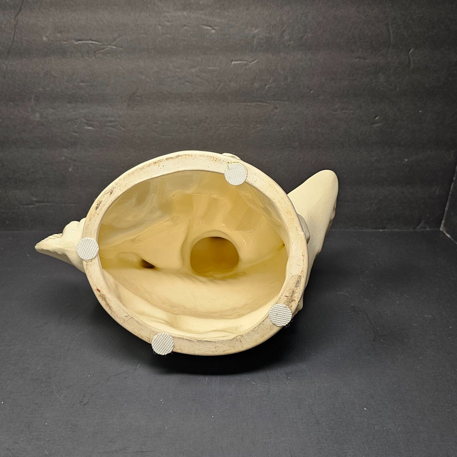 Pottery Statue By Robinson Ransbottom Boy Seated on Fish Bird Bath Insert 12.5"