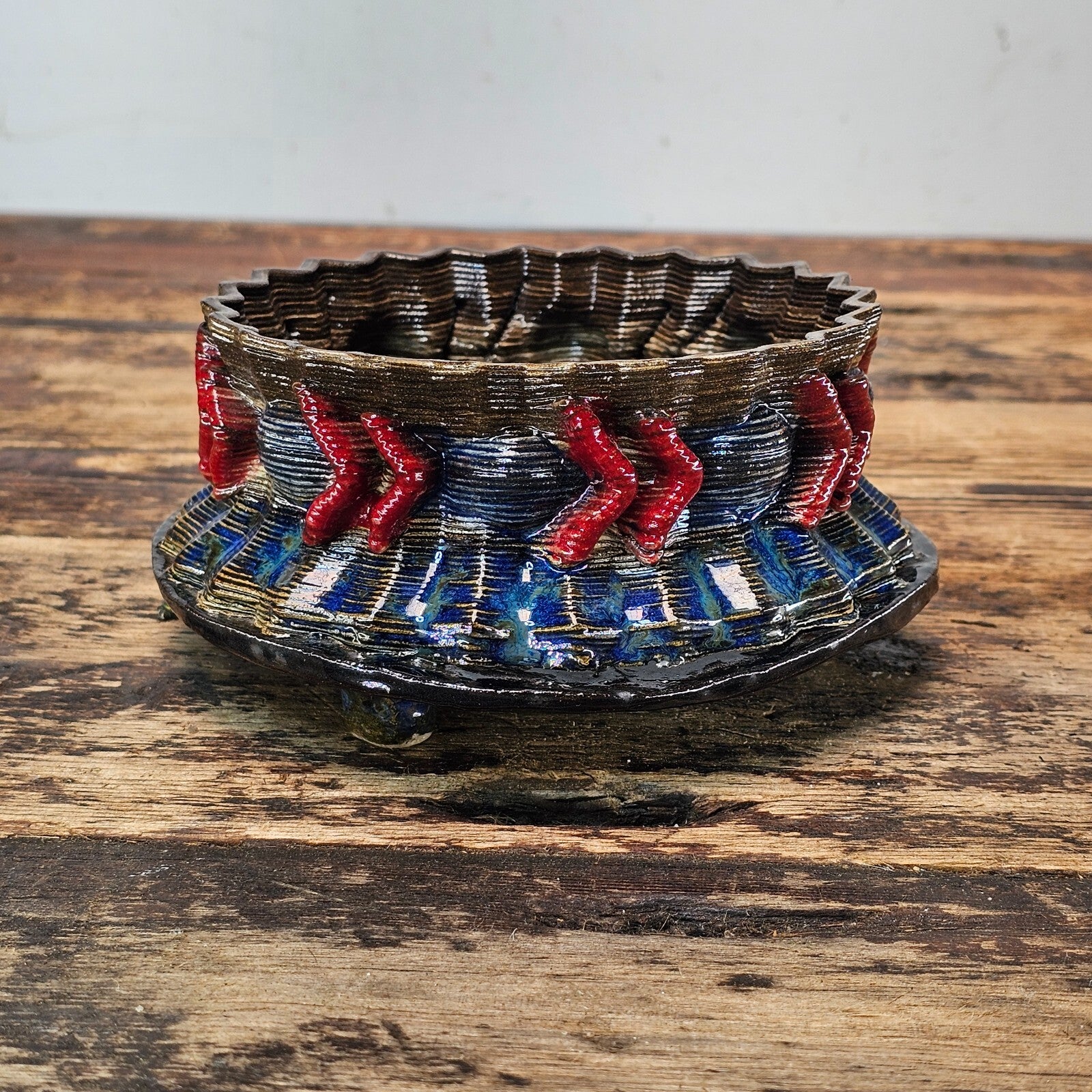 Unique Sculptural Studio Art Pottery Planter Brutalist Style Pot Signed GD