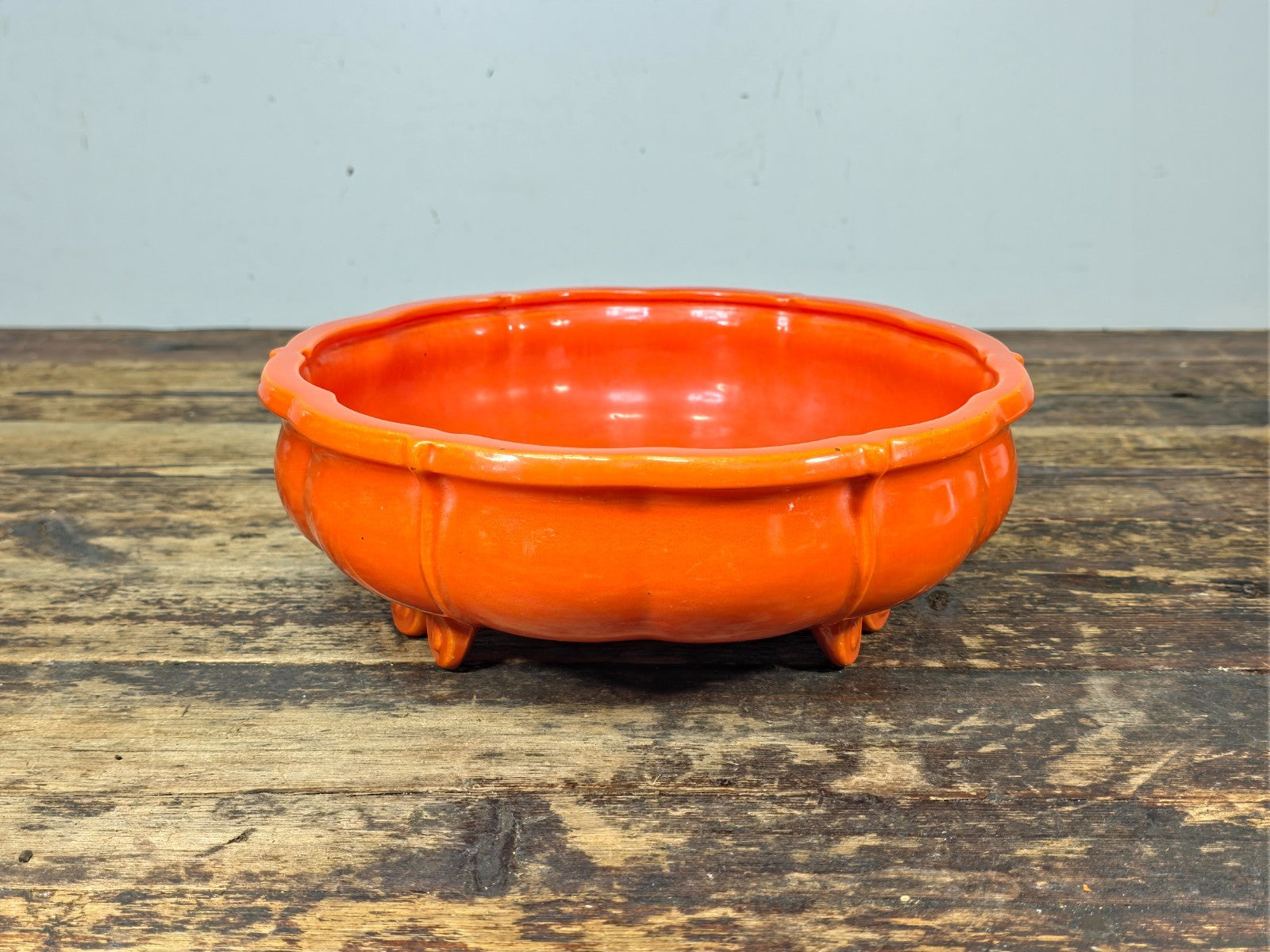 Vintage GMB USA Footed Ceramic Bowl / Planter – Orange Mid-Century