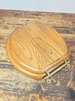 Vintage Solid Oak Toilet Seat w/ Brass Hinges “C.S.” Mark – Made in Taiwan R.O.C