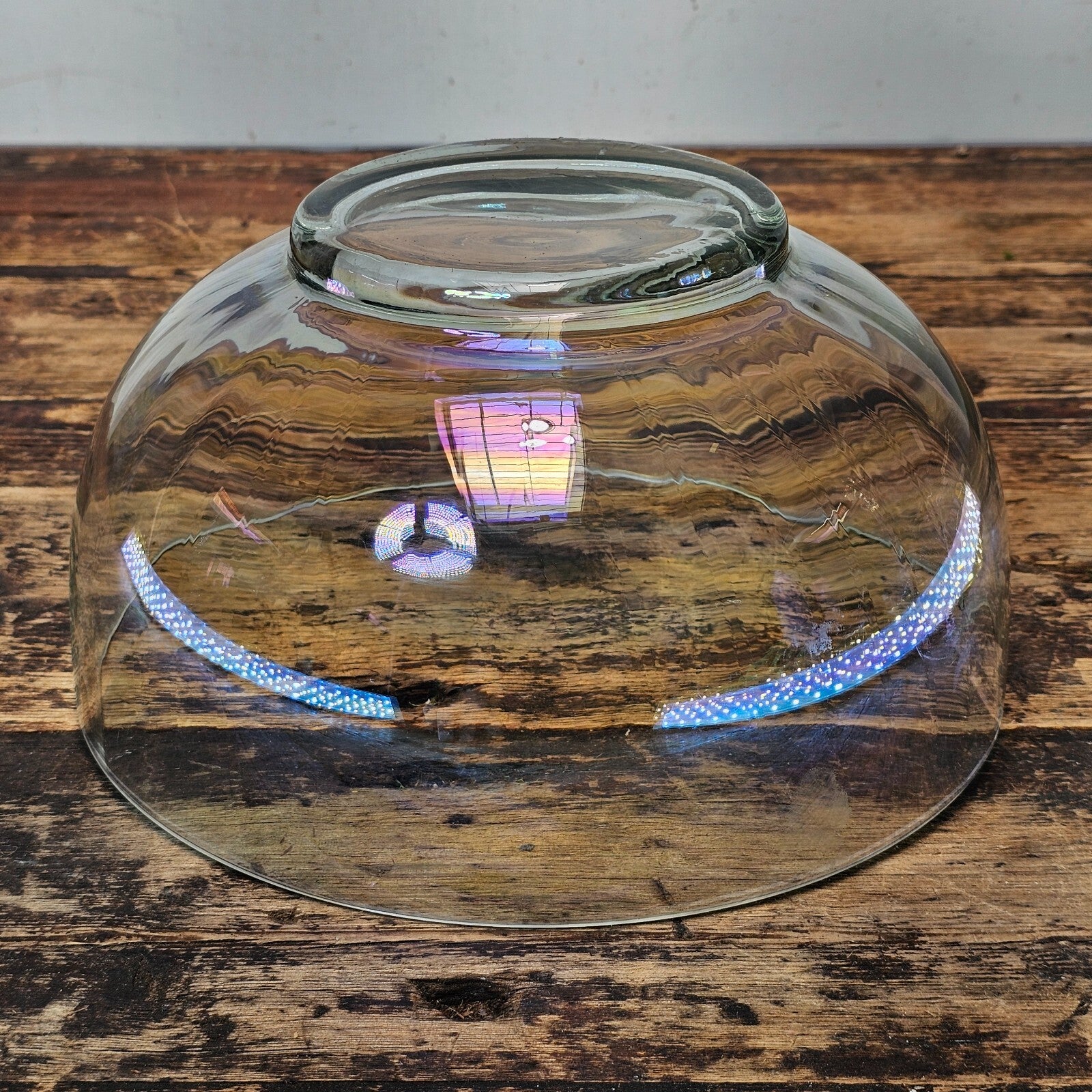 Vintage Iridescent Optic Glass Salad Bowl 10"Diam x 5"H