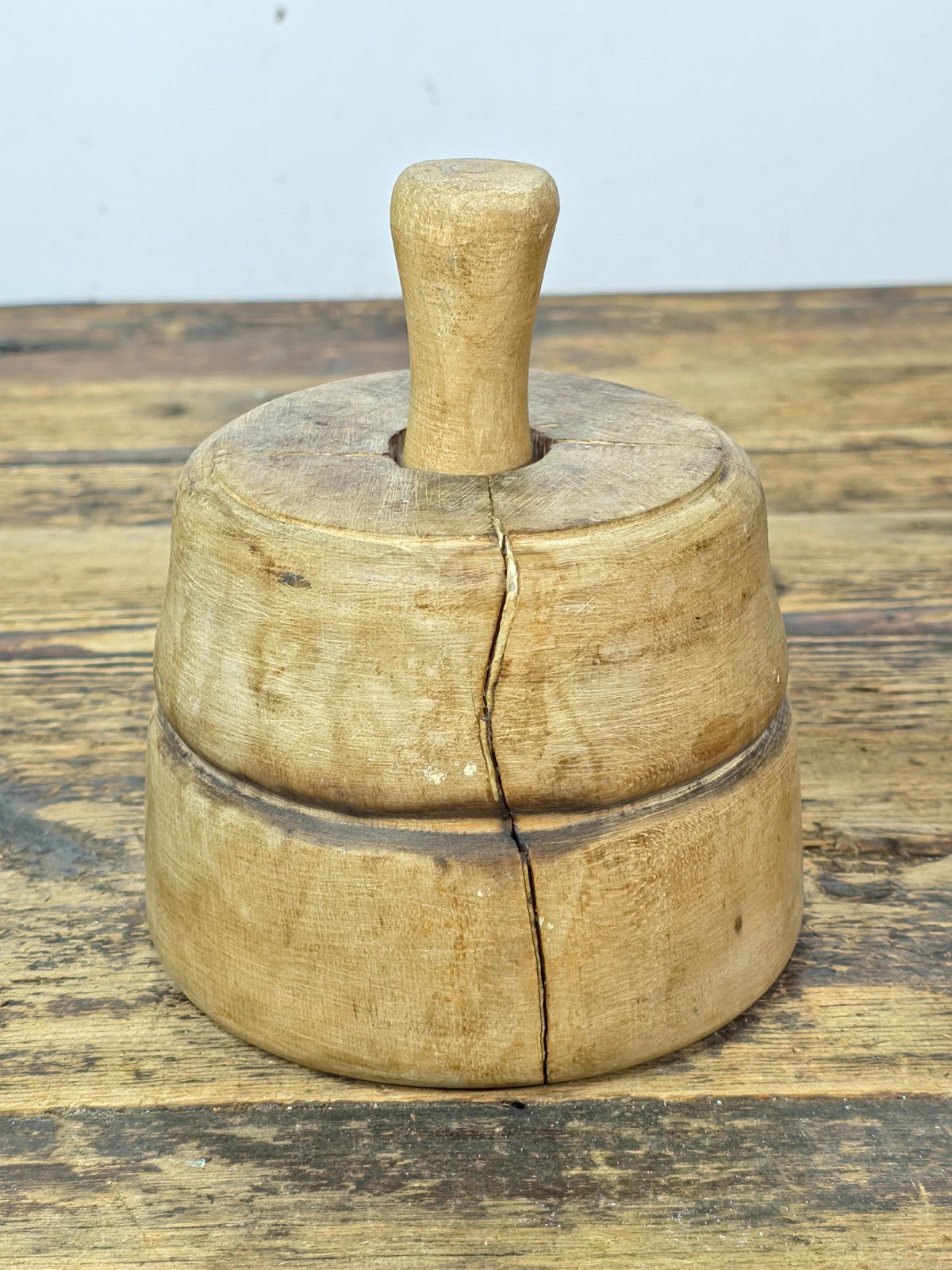 Antique Primitive Wooden Butter Mold | Hand-Carved Floral Design
