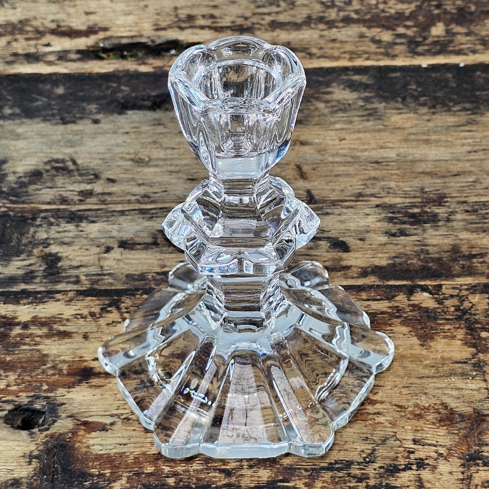 Vintage Geometric Crystal Glass Candlestick Holder