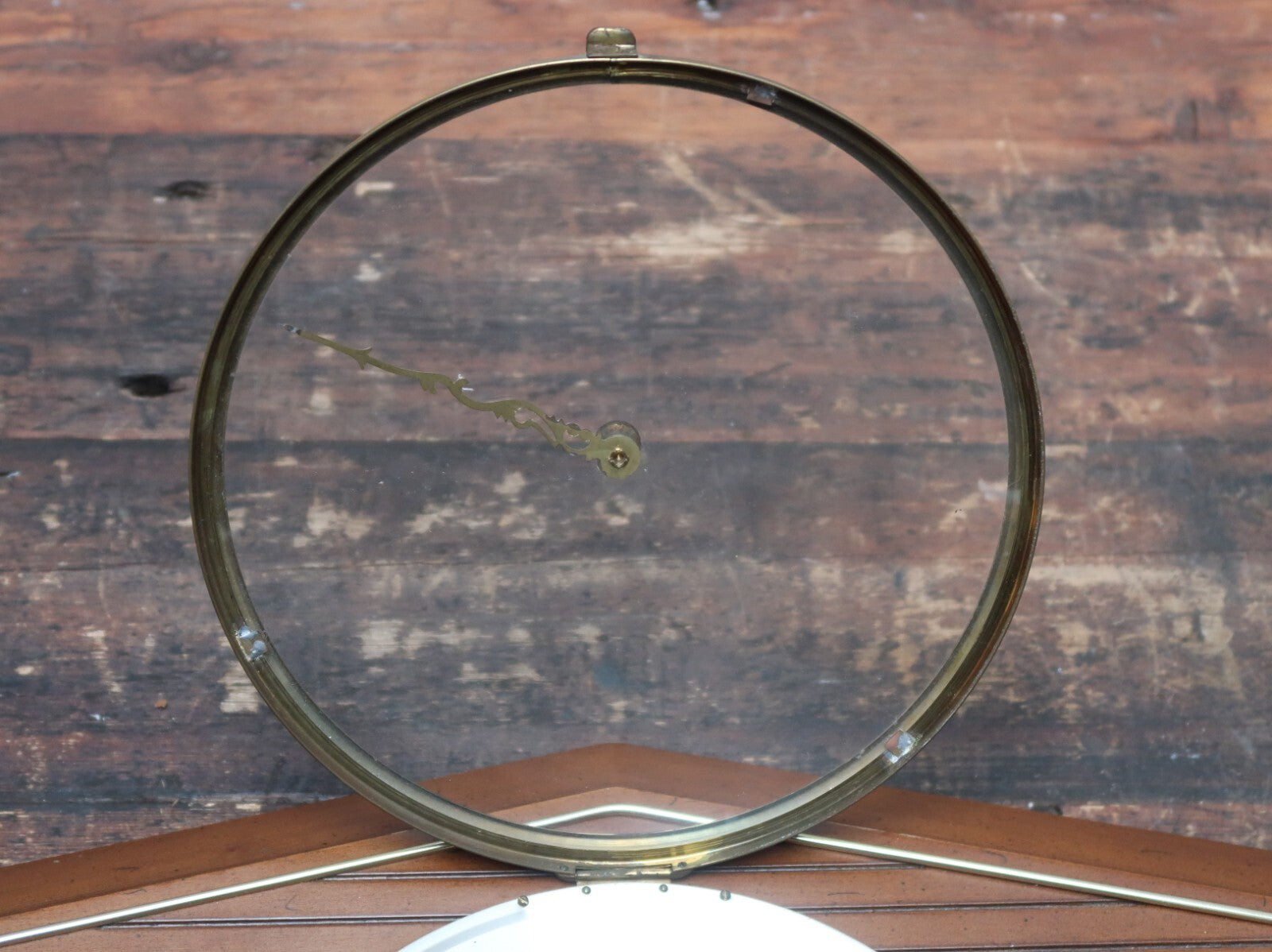 Vintage Wood & Brass Barometer H 20" x W 13" (H 23" with Metal Ring)
