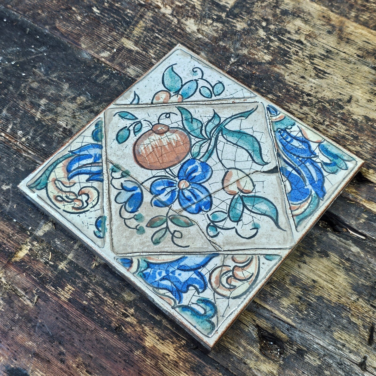 VENIS Made In Spain Gres De Elite Tile Trivet Antique Flower 6 x 6"