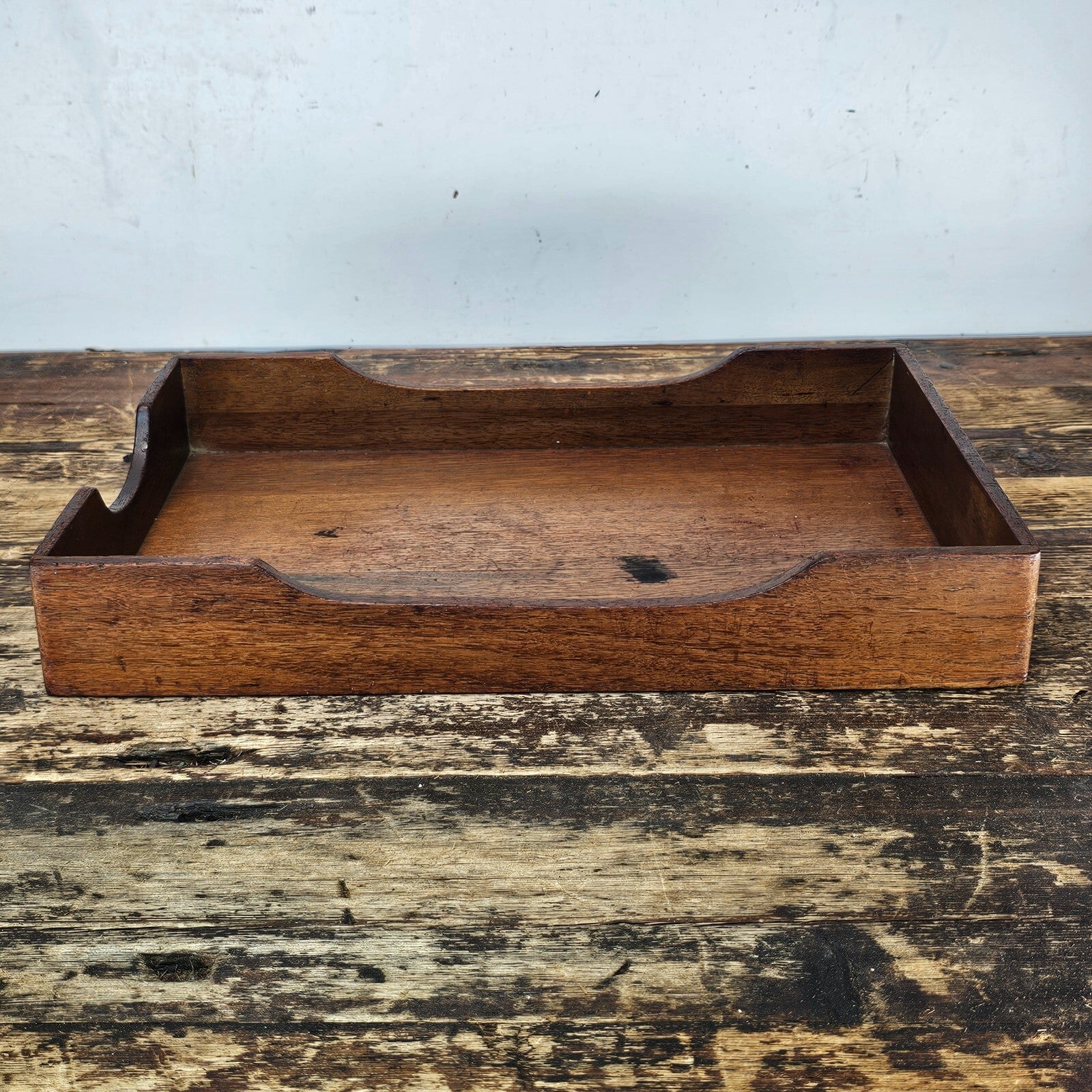 Vintage Walnut Triple Cutout Desk Tray (1950s-1960s)
