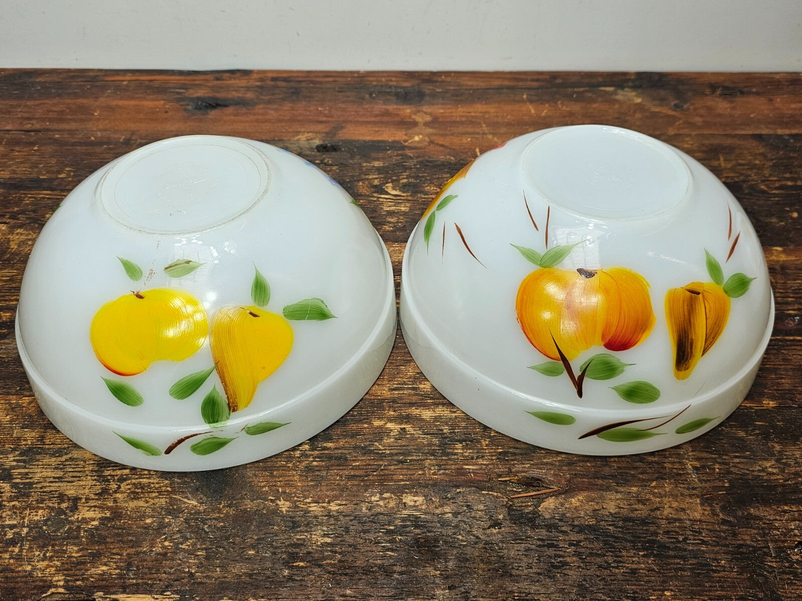 Set of 4 Fire King Gay Fad Fruit Pattern Mixing Bowls 2 Large & 2 Medium Bowls