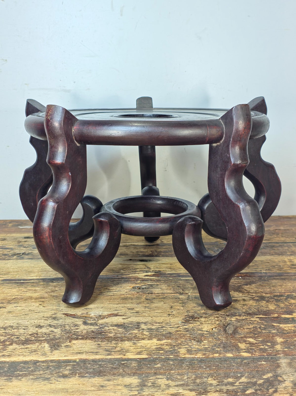 Vintage Asian Carved Wood Display Stand 15" Large Base – Usable Space 11"