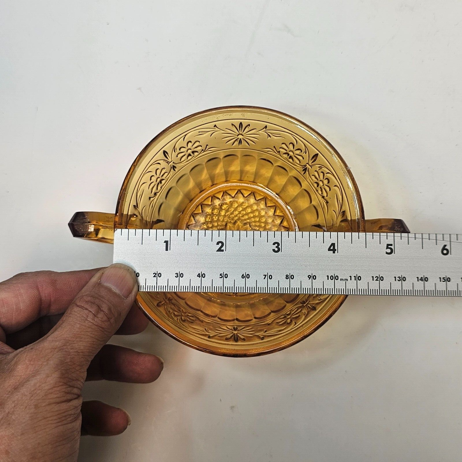 Set of 5 Vintage Indiana Daisy Amber Depression Glass Plates & Soup Bowls Set