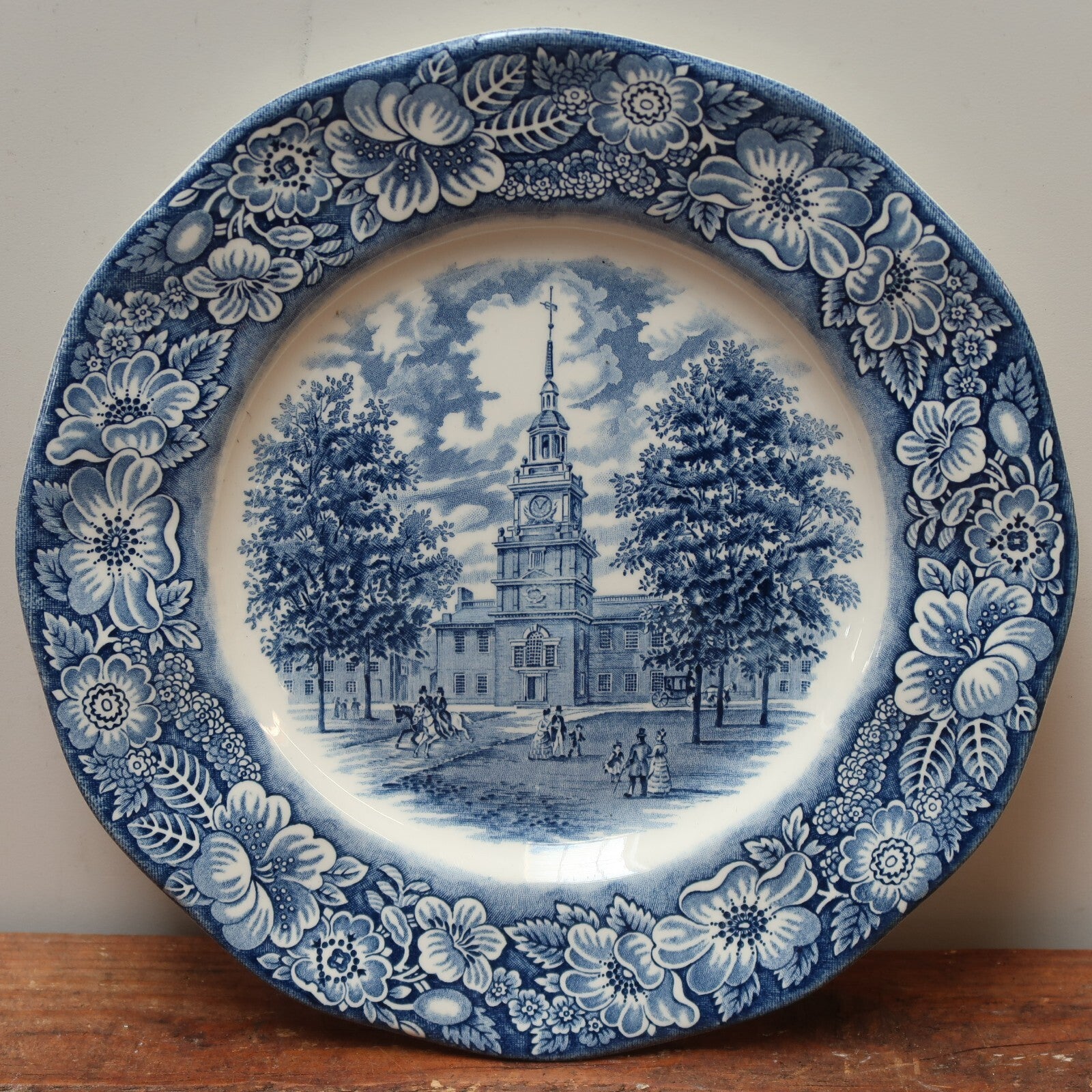 Vintage Liberty Blue Ironstone Plate Made In England Independence Hall 9.75"
