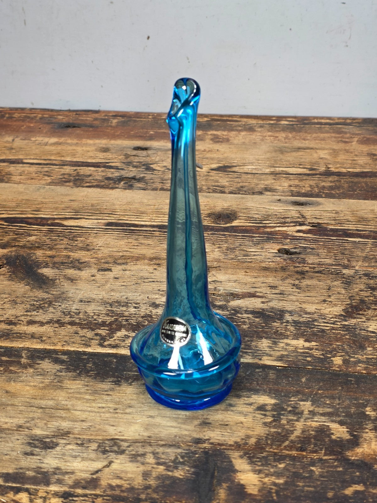 Vintage Kanawha Blue Hand Blown Glass Vase Dunbar W.Va. 1960s Mid Century Modern