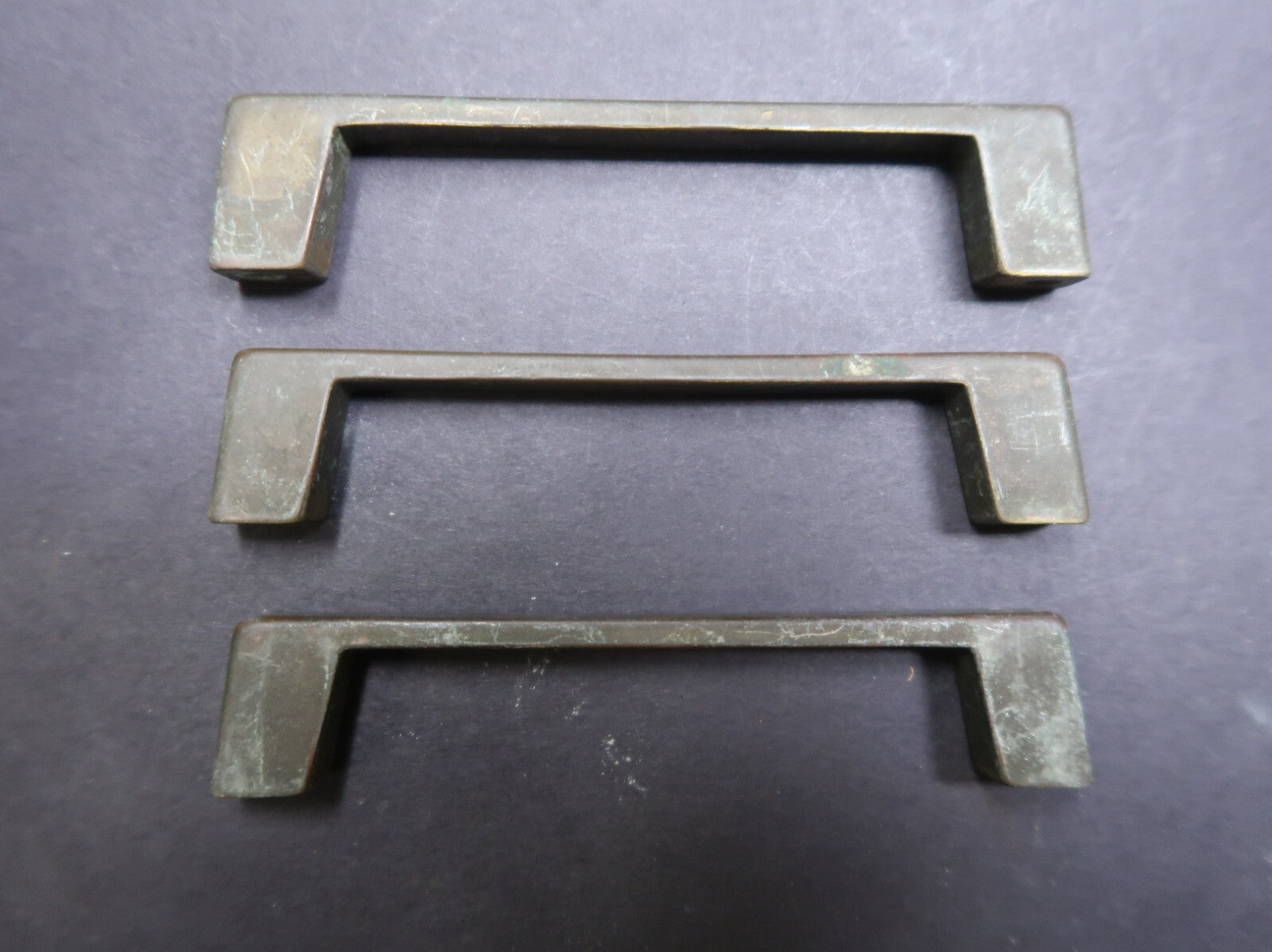 Set of 3 Brass Drawer Pulls Rustic Vintage L 4.4"