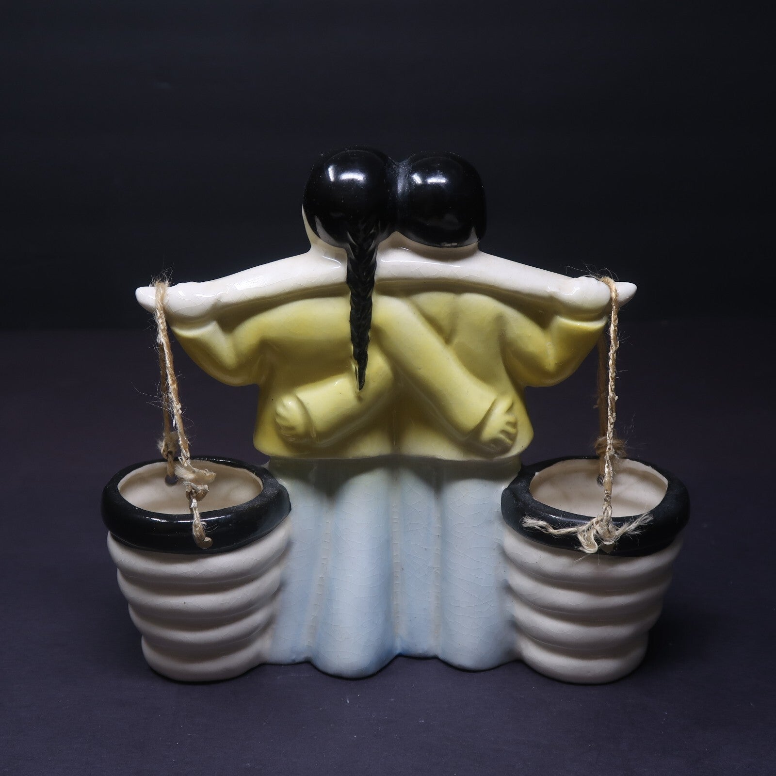 Vintage Chinese Ceramic Figurine Carrying Water Yoke With Buckets