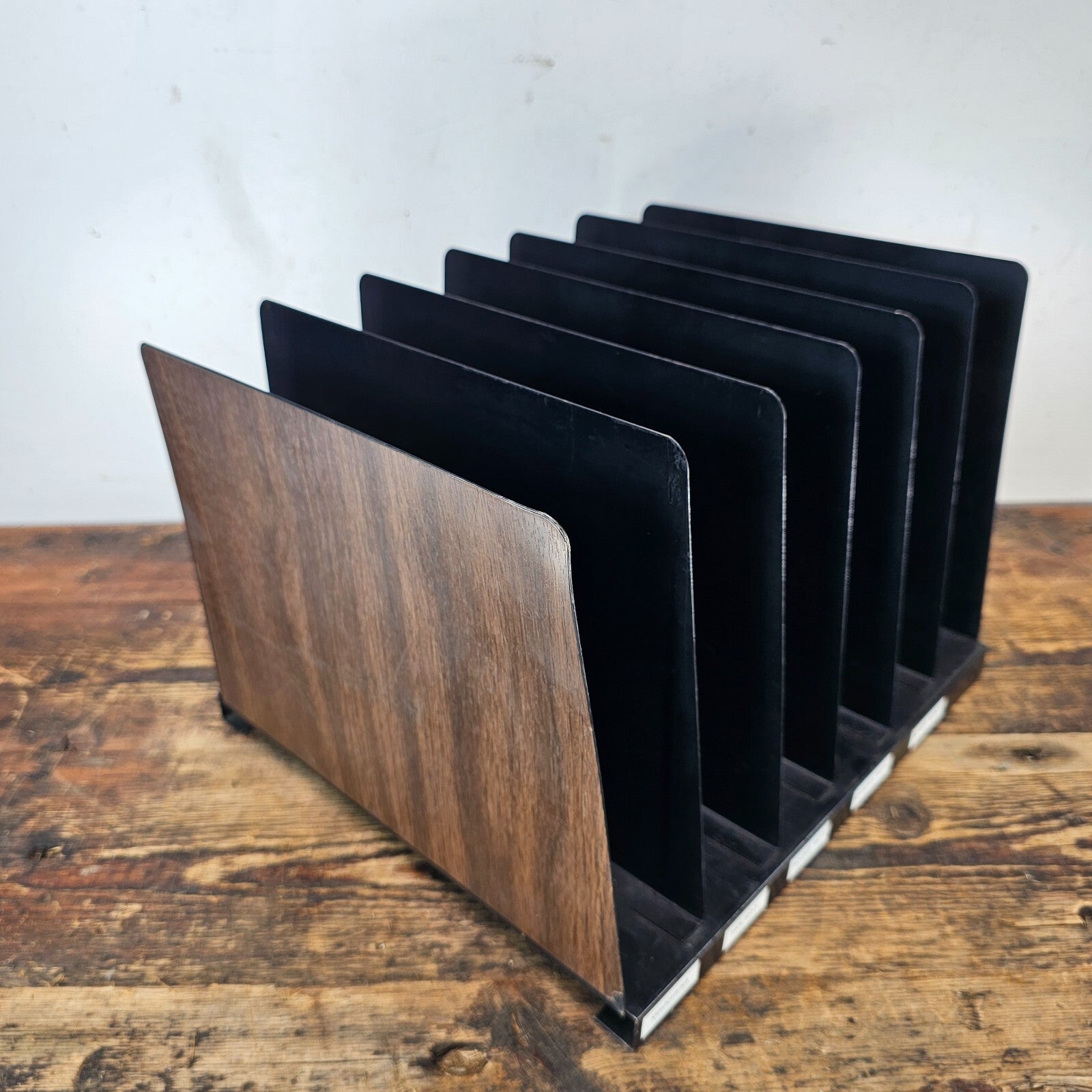 Vintage 6 Compartment Desktop File Organizer with Wood Grain Finish