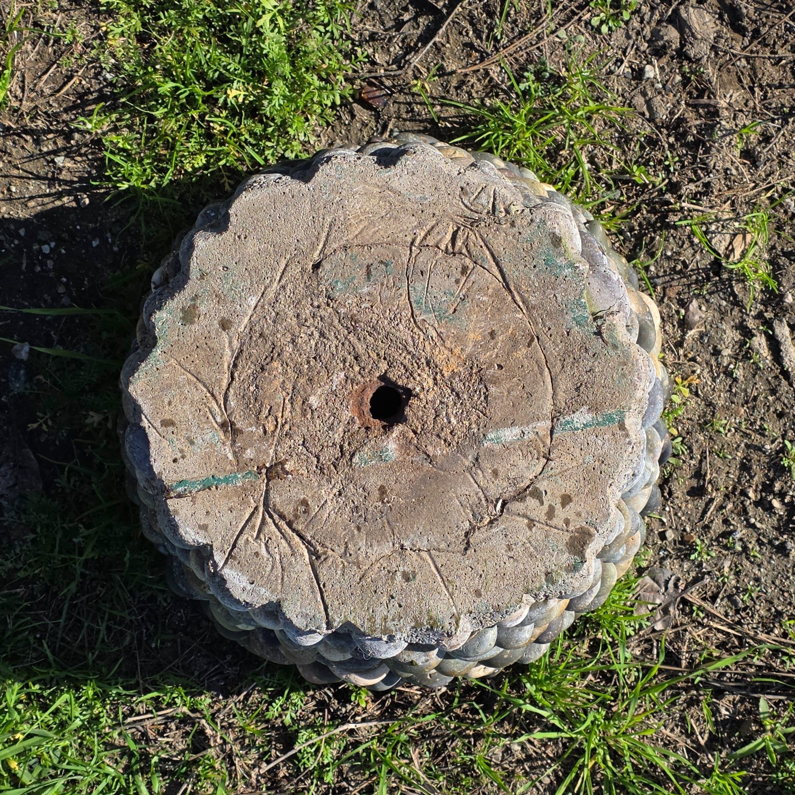 Vintage Hand-Made River Rock Concrete Planter –  13"Dia x 8.75"H - Heavy 43lb.