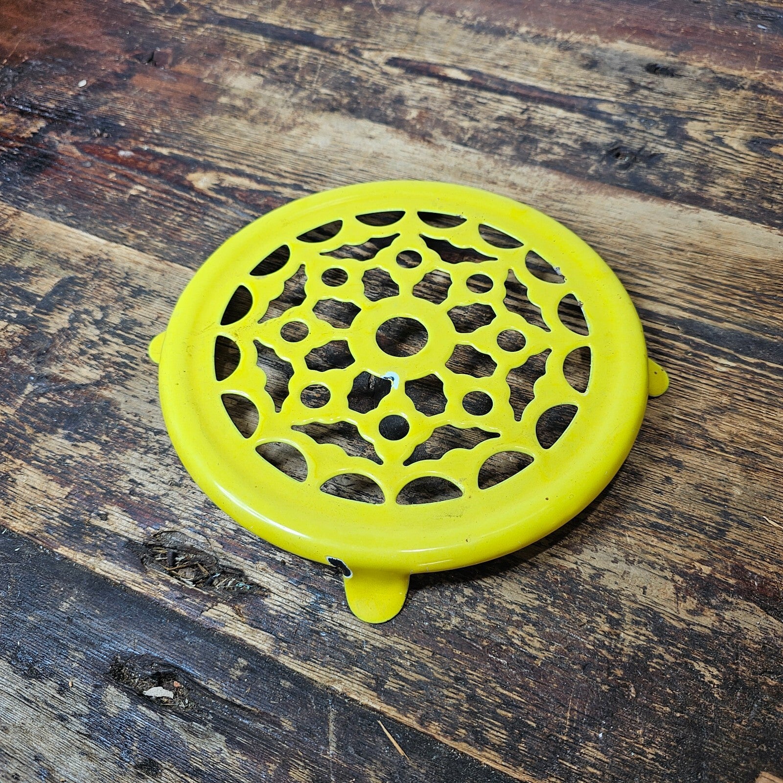Vintage Fritz and Floyd Enameled Yellow Reticulated Trivet