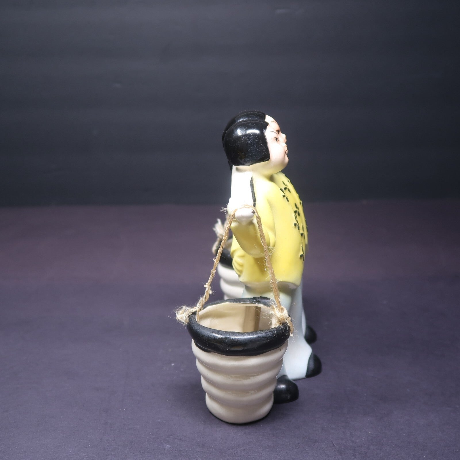 Vintage Chinese Ceramic Figurine Carrying Water Yoke With Buckets