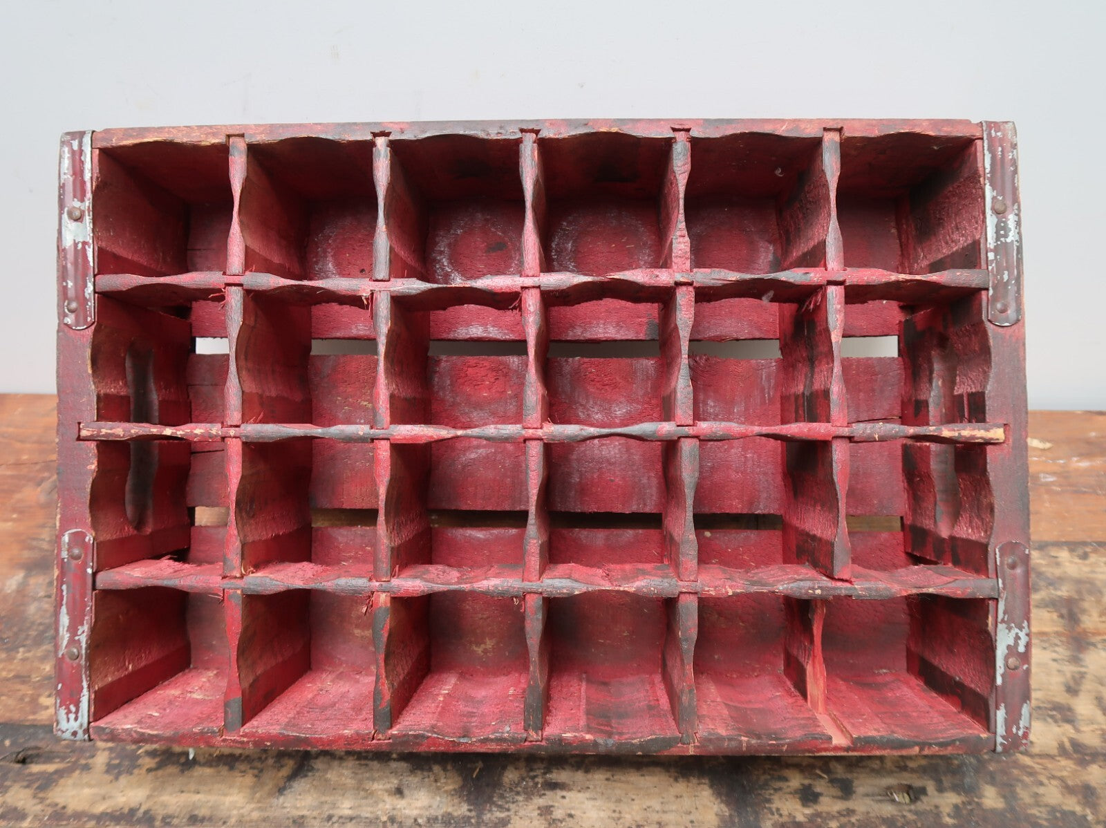 Vintage Pepsi Soda Bottle Wood Crate Box Painted In Wine Red