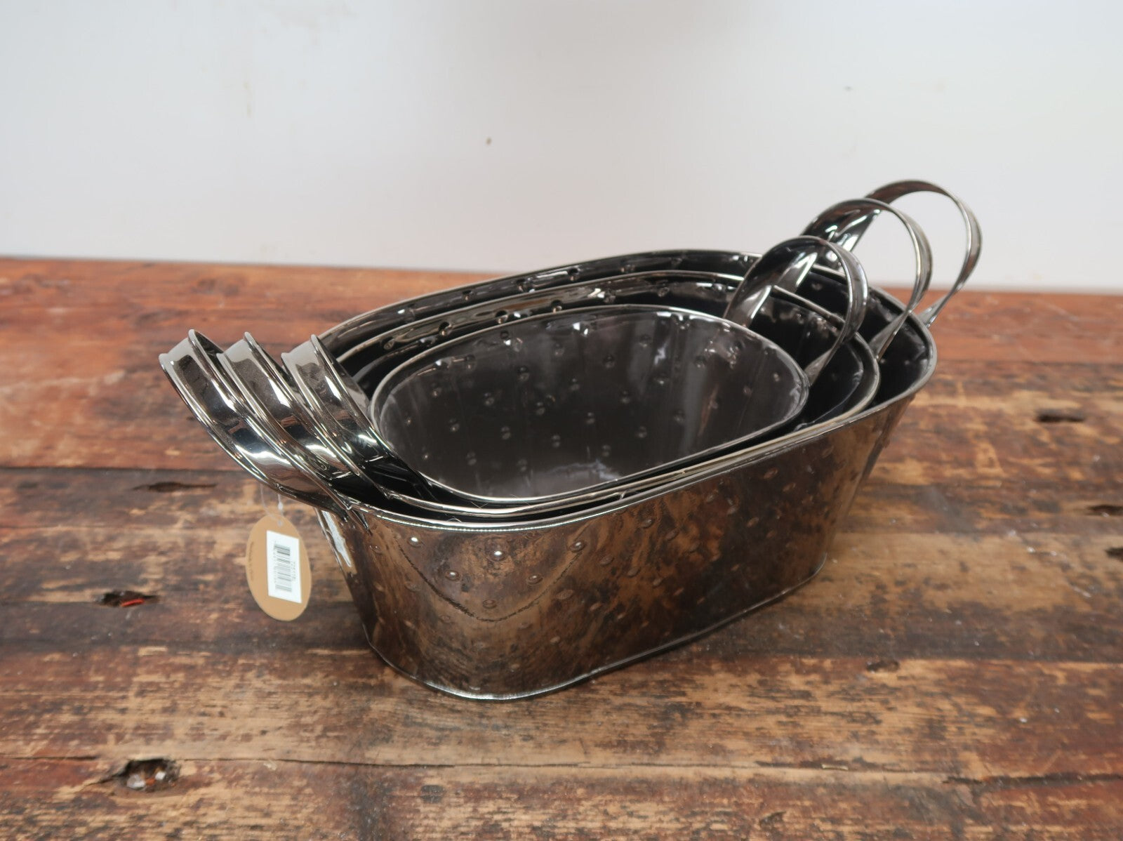 Metal Oval Planters Set of 3 Nested Smoke Metalic Planter With Handles