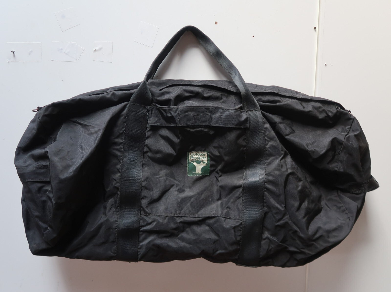 Outdoor Products Large Duffle Bag Black 70's Green Tree Logo 30" x 13" x 13"