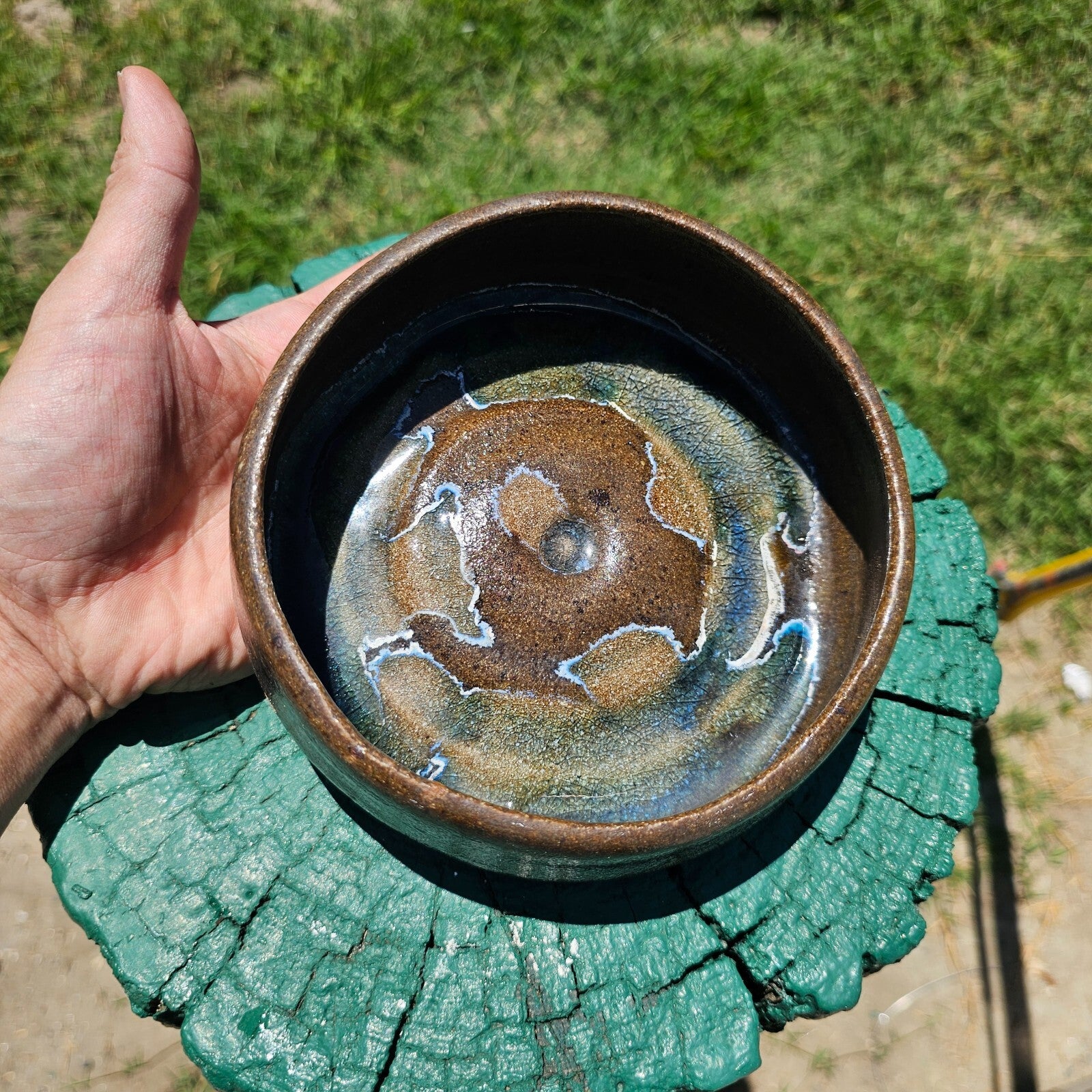 Studio Pottery Pet Dish / Planter Earth Tones Signed MAM 6.5" Dia x 2" H