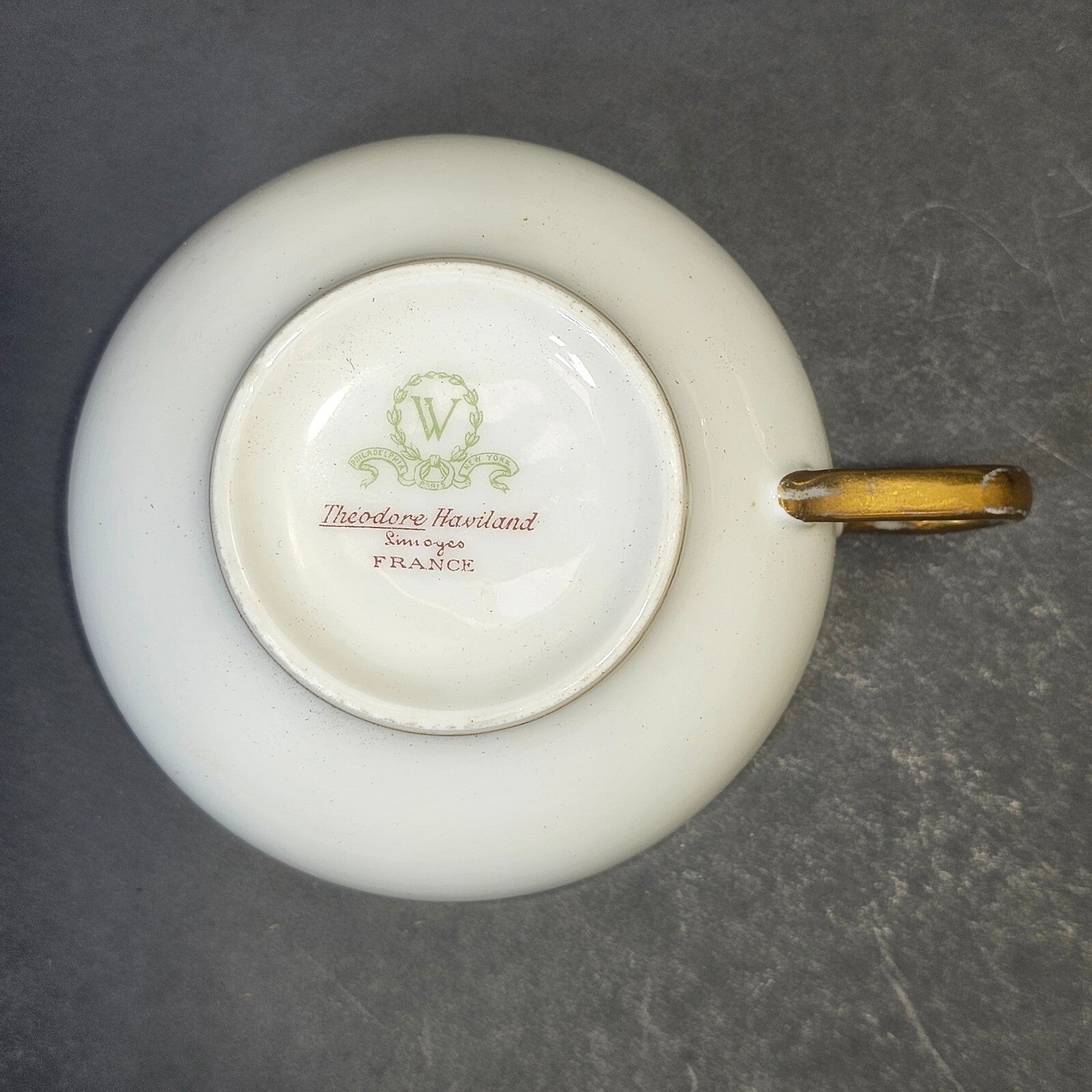 Theodore Haviland Limoges France Teacup Saucer & Fruit Bowl Set White Gold Trim