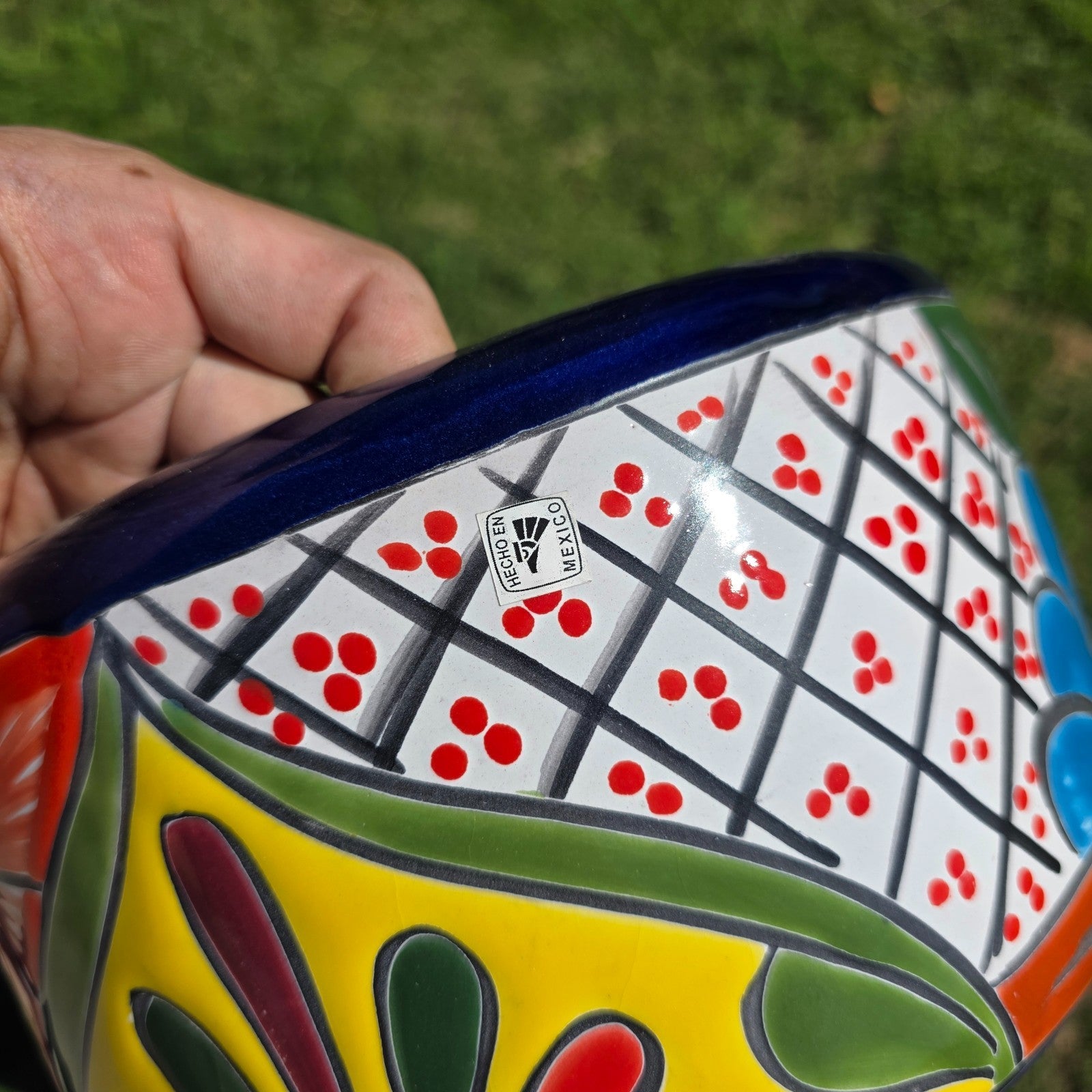 Mexican Talavera Style Hand-Painted Pottery Planter Pot 8.5"Dia x 6"H
