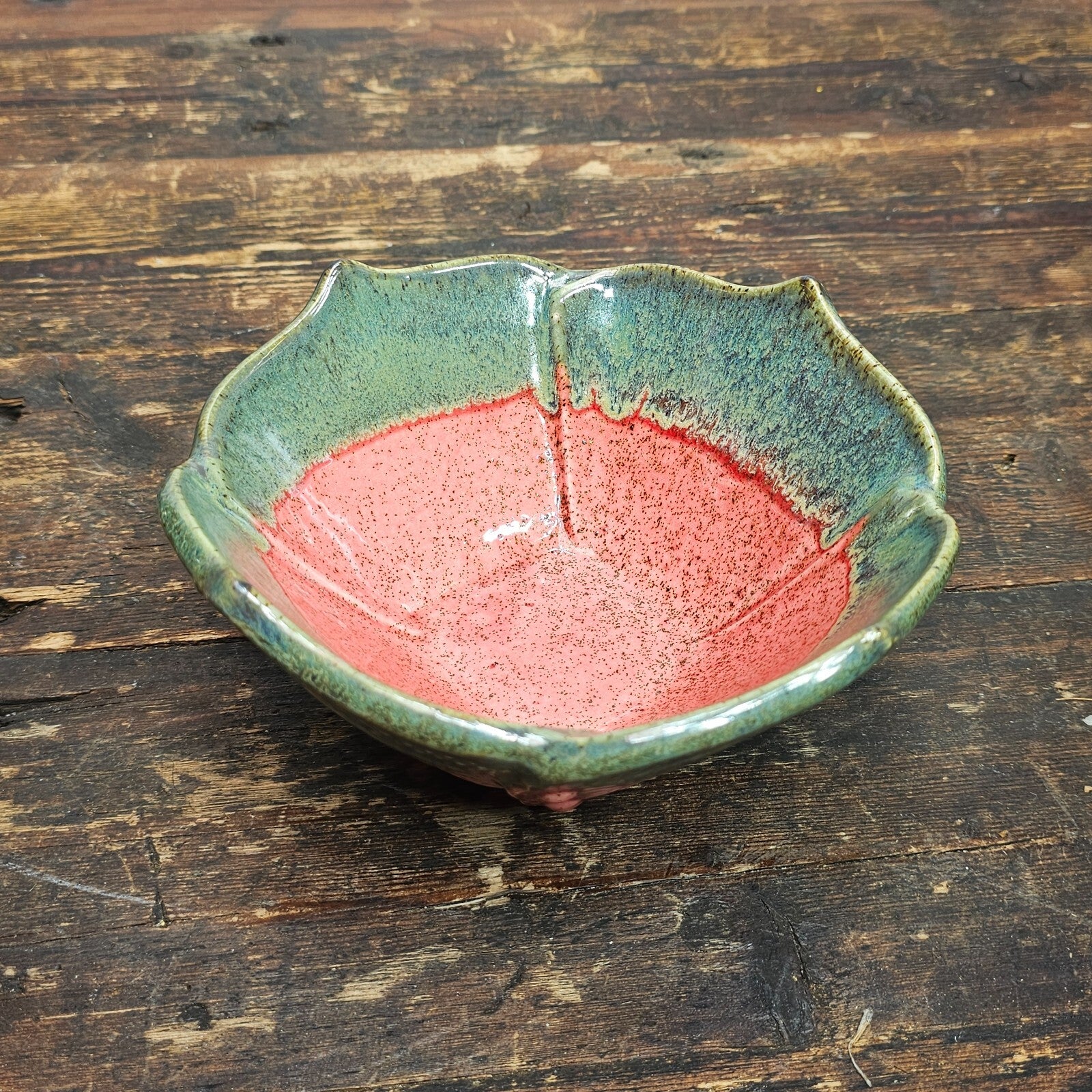 Hand Crafted Pottery Nut Bowl Dish Floral Design 7.5" L x 7.5" W x 3.75" H